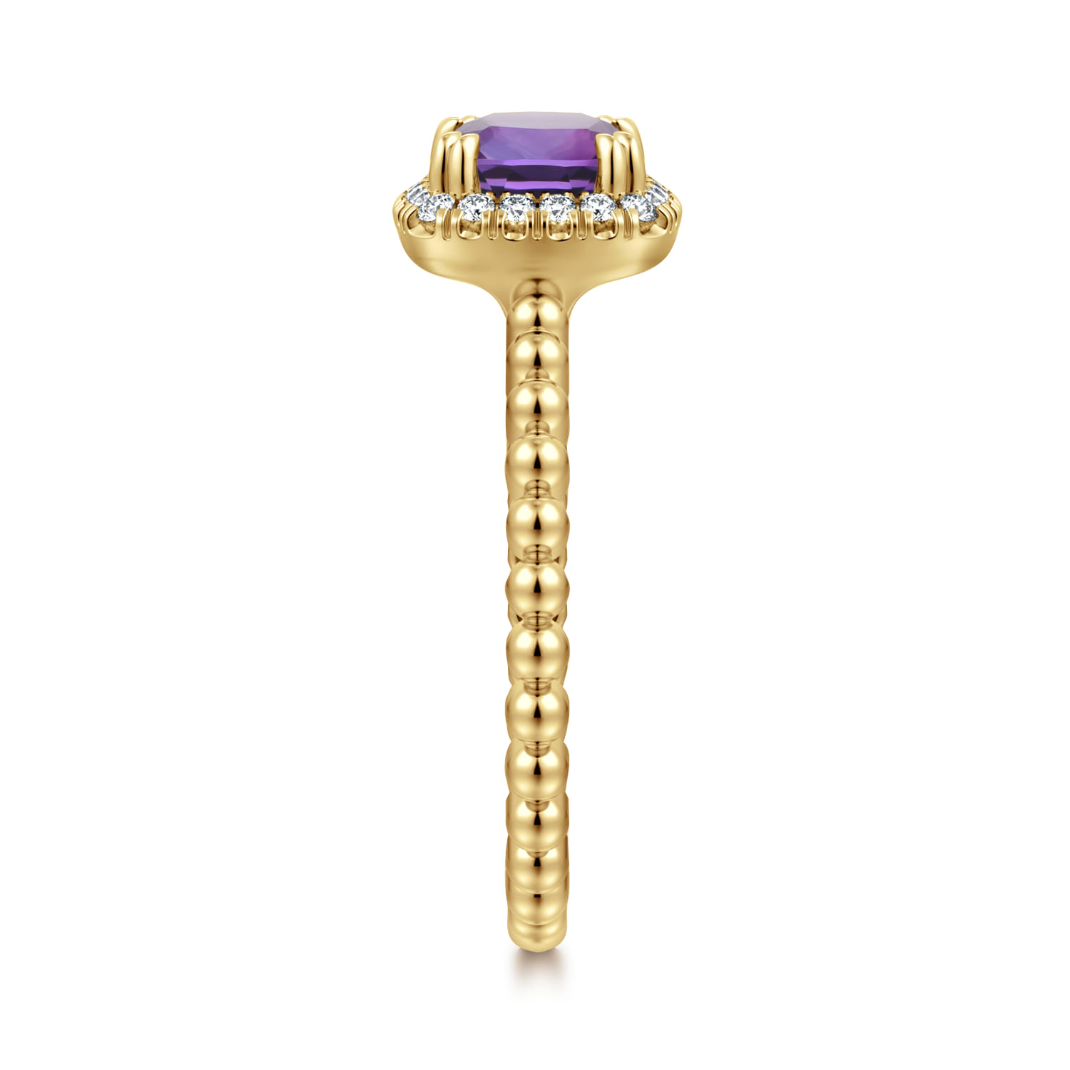 Cushion Cut Amethyst and Diamond Halo Ring in 14K Yellow Gold, photograph 4