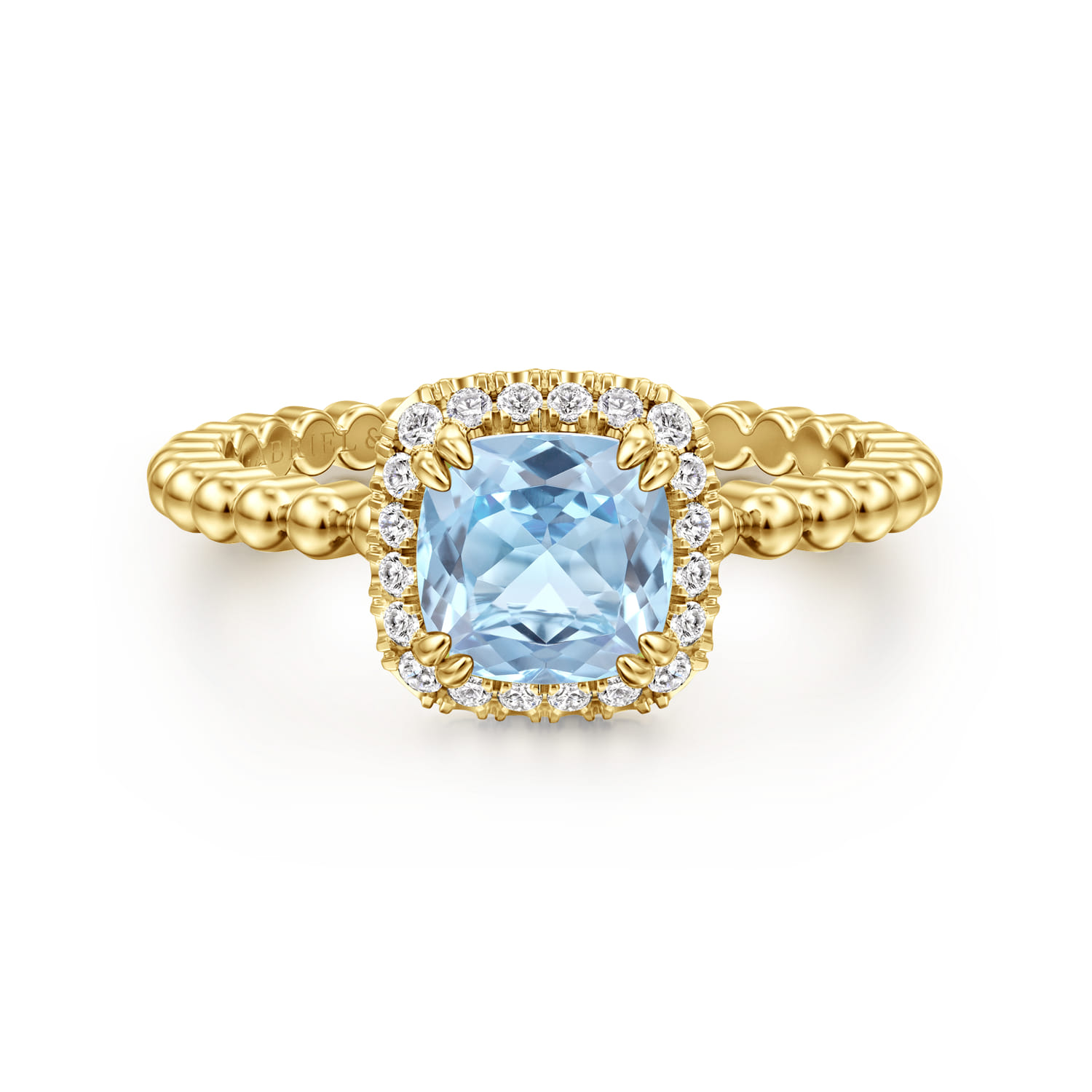 Cushion Cut Aquamarine and Diamond Halo Ring
