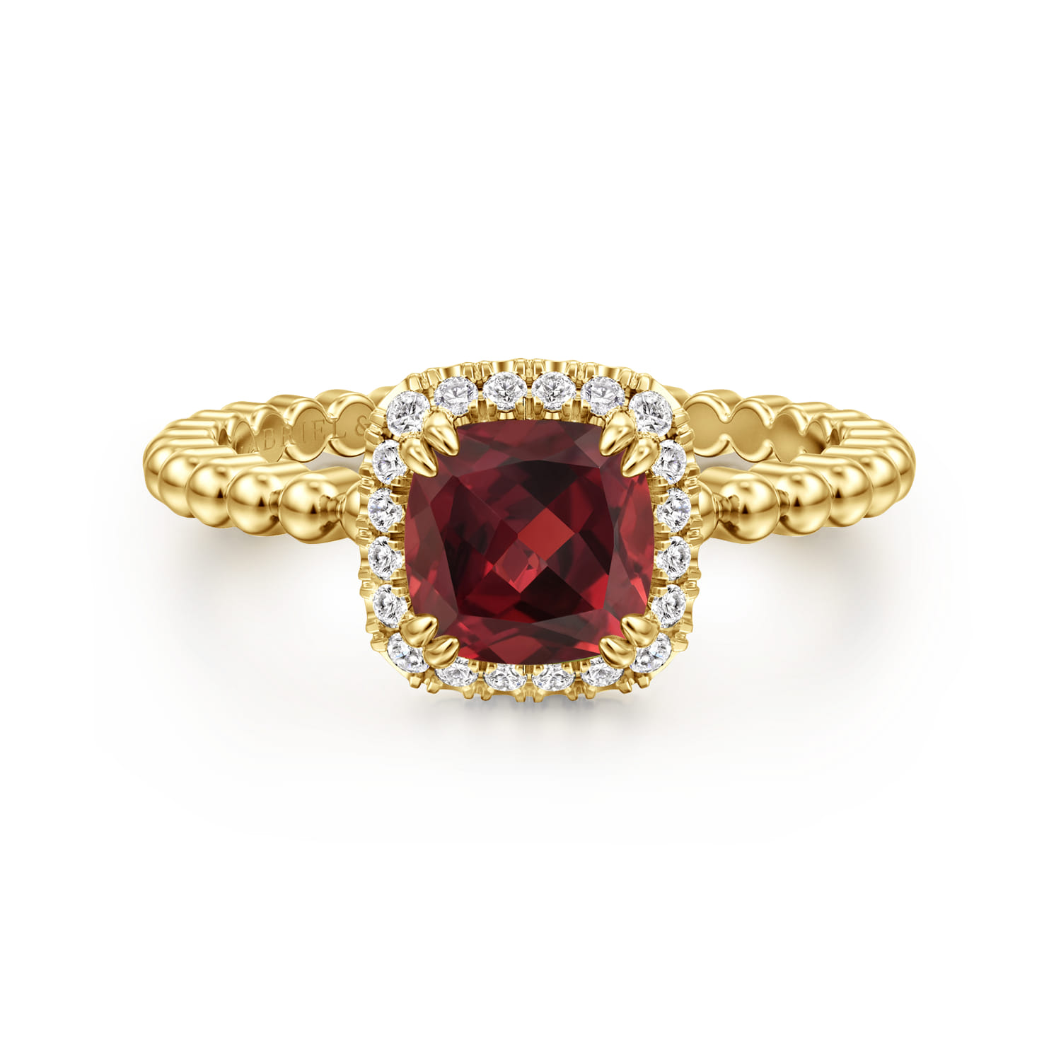 Cushion Cut Garnet and Diamond Halo Ring