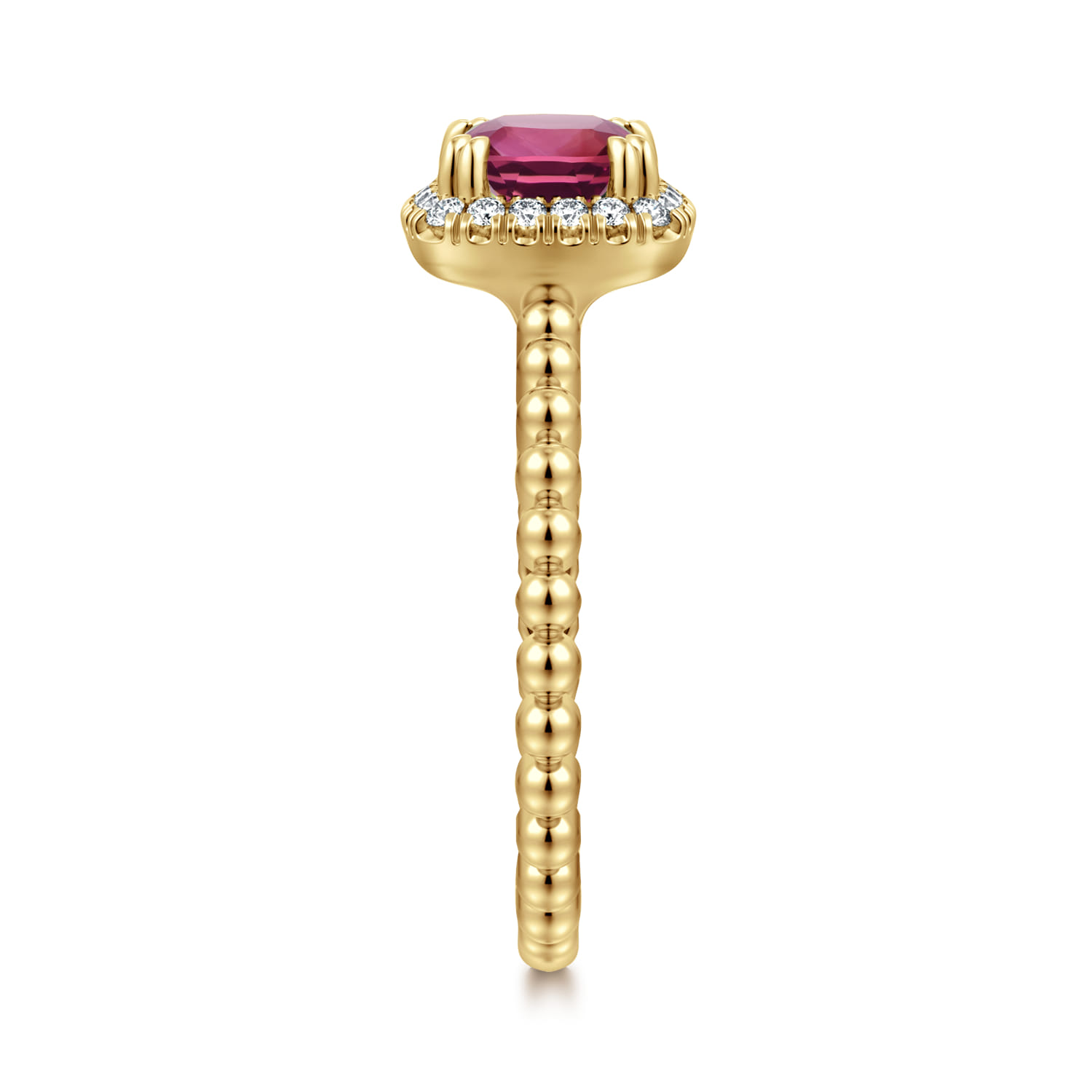 Cushion Cut Pink Tourmaline and Diamond Halo Ring in 14K Yellow Gold, photograph 4