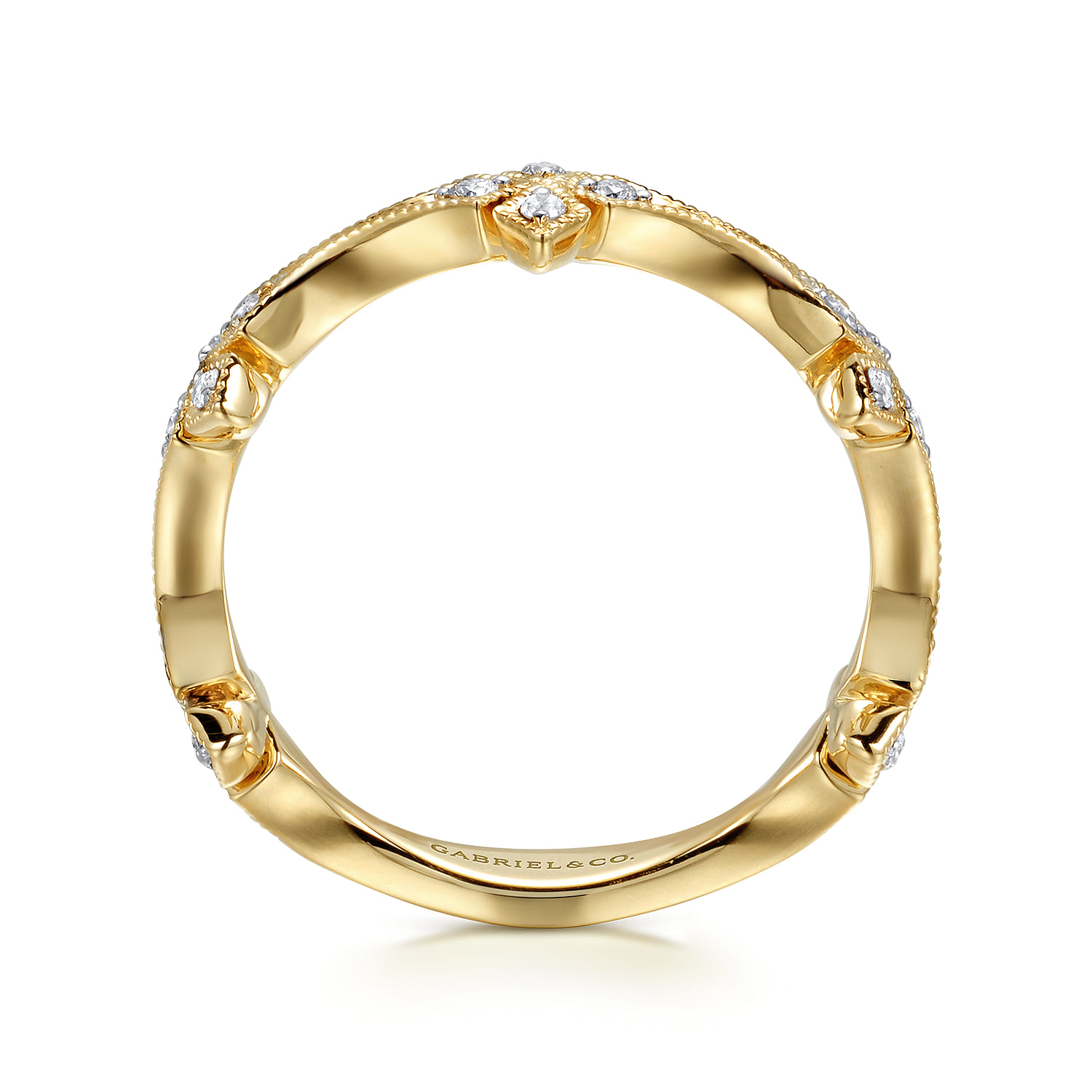 Diamond Floral Station Stackable Ring in 14K Yellow Gold, photograph 2