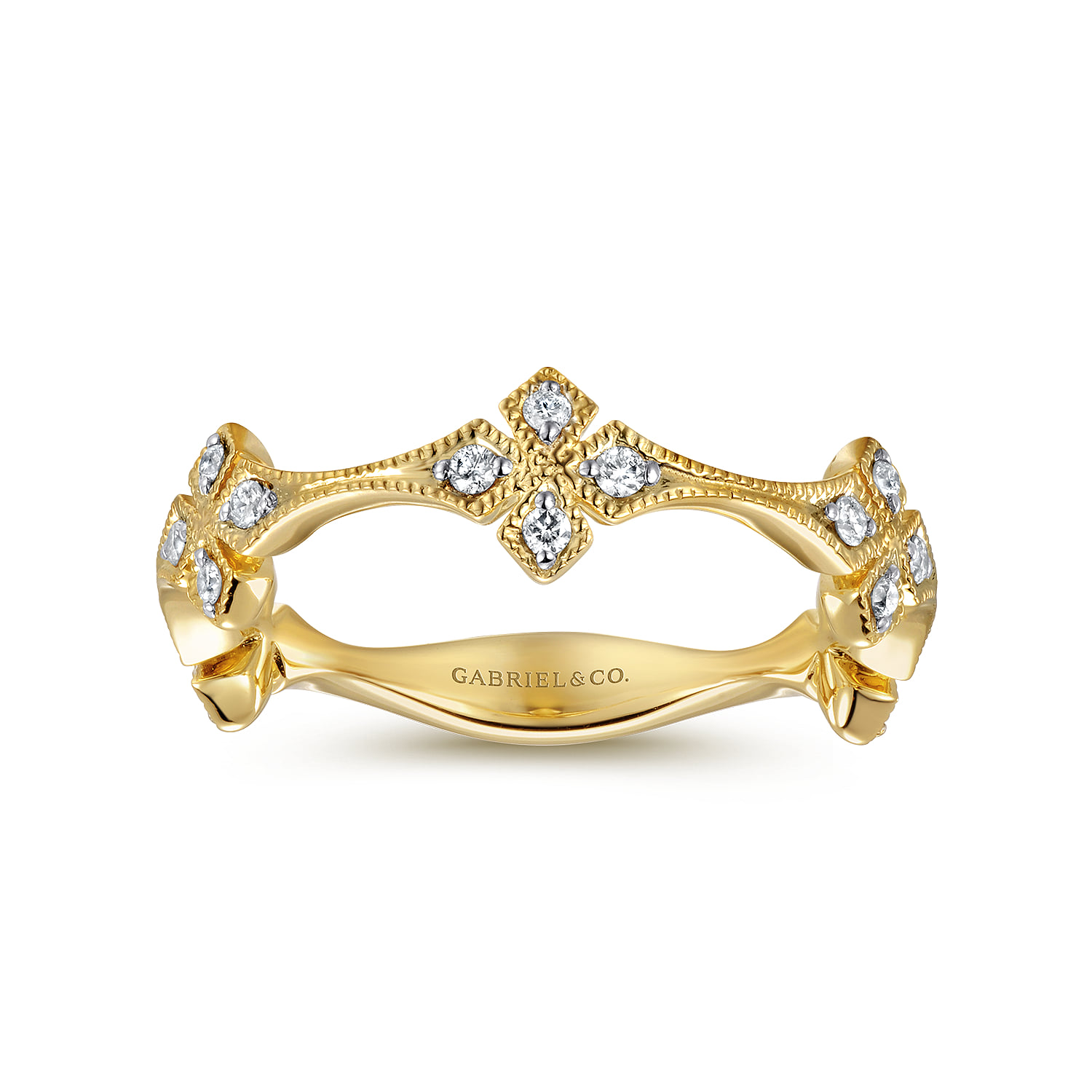 Diamond Floral Station Stackable Ring in 14K Yellow Gold, photograph 4
