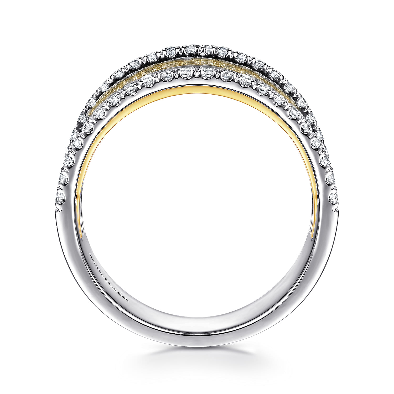 Layered Wide Band Diamond Ring in 14K White/Yellow Gold, photograph 2
