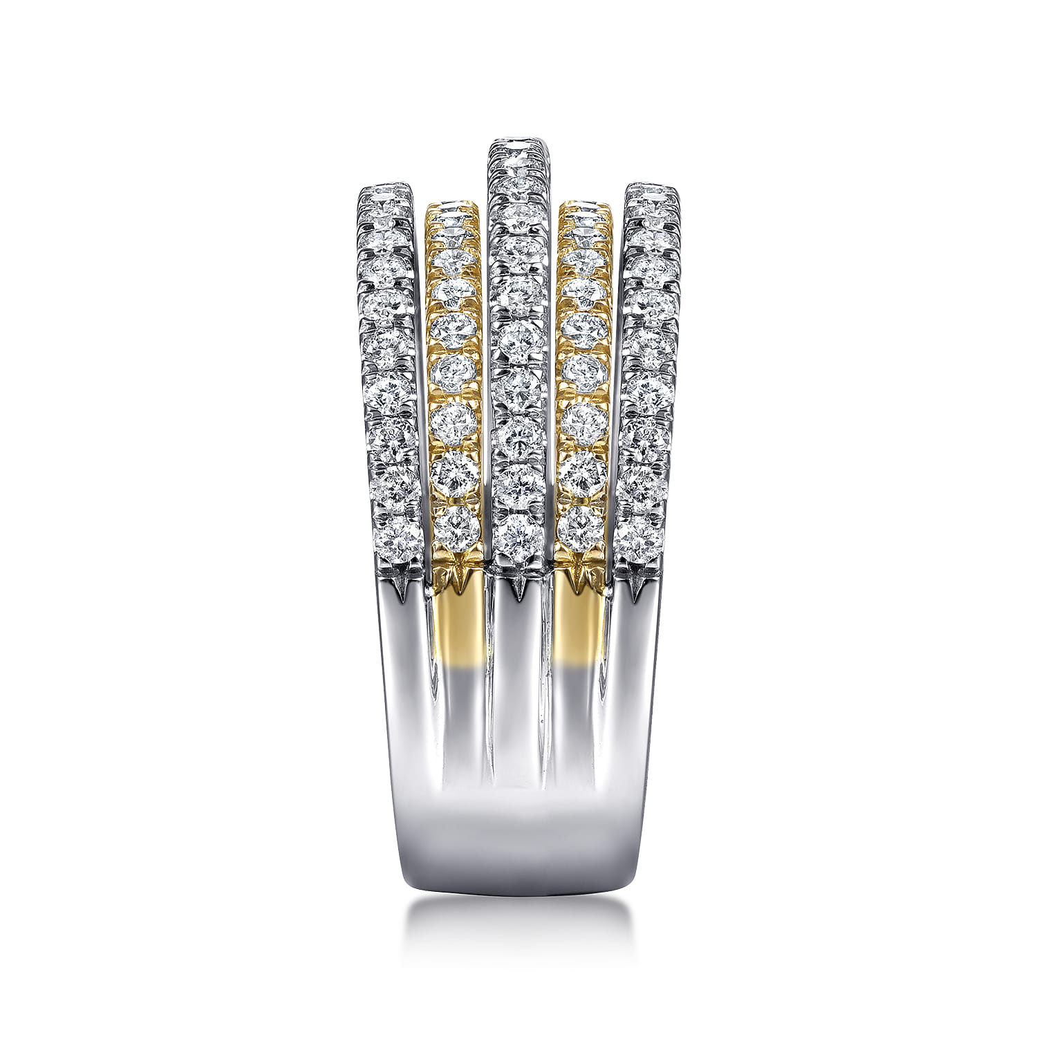 Layered Wide Band Diamond Ring in 14K White/Yellow Gold, photograph 4