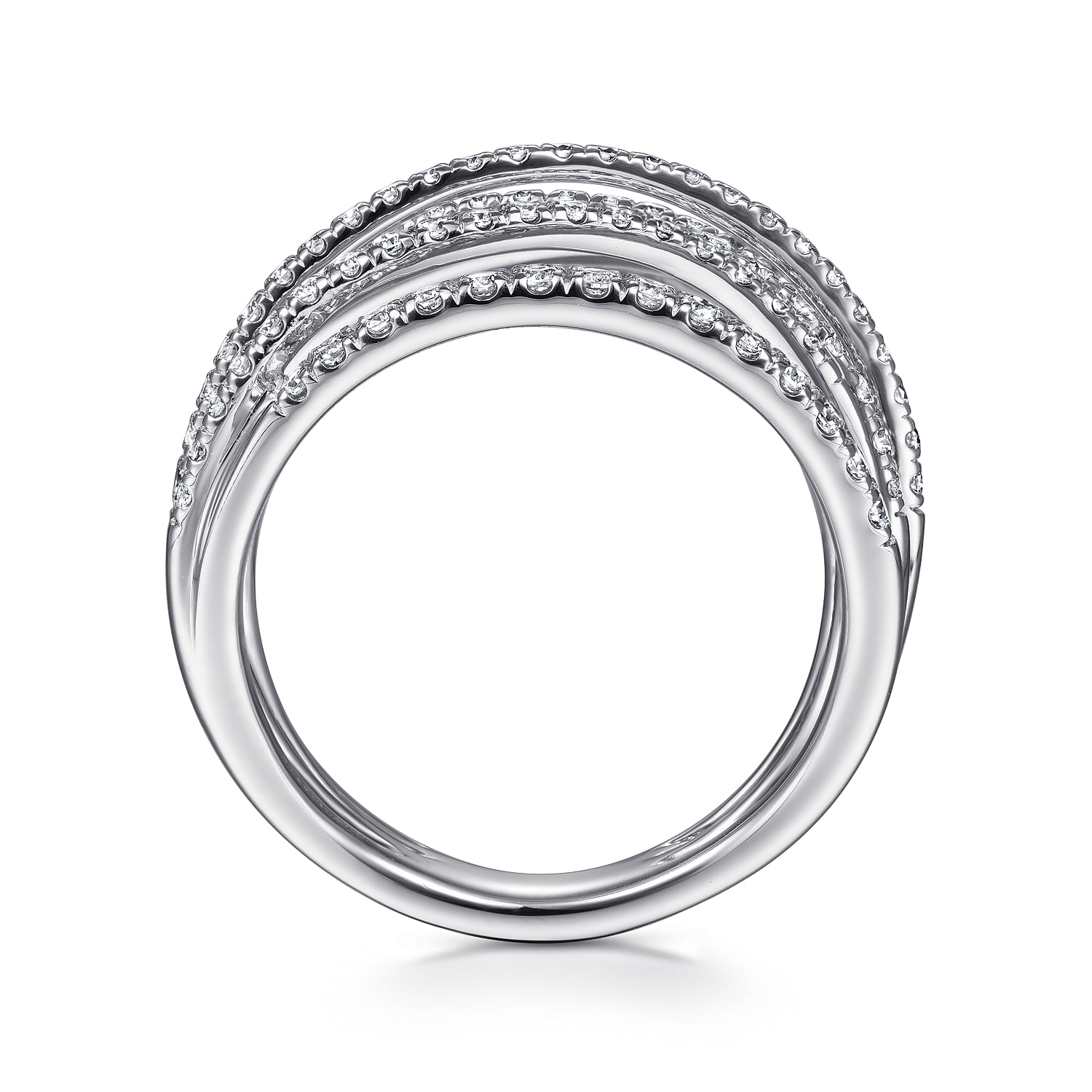 Layered Criss Crossing Wide Band Diamond Ring in 14K White Gold, photograph 2