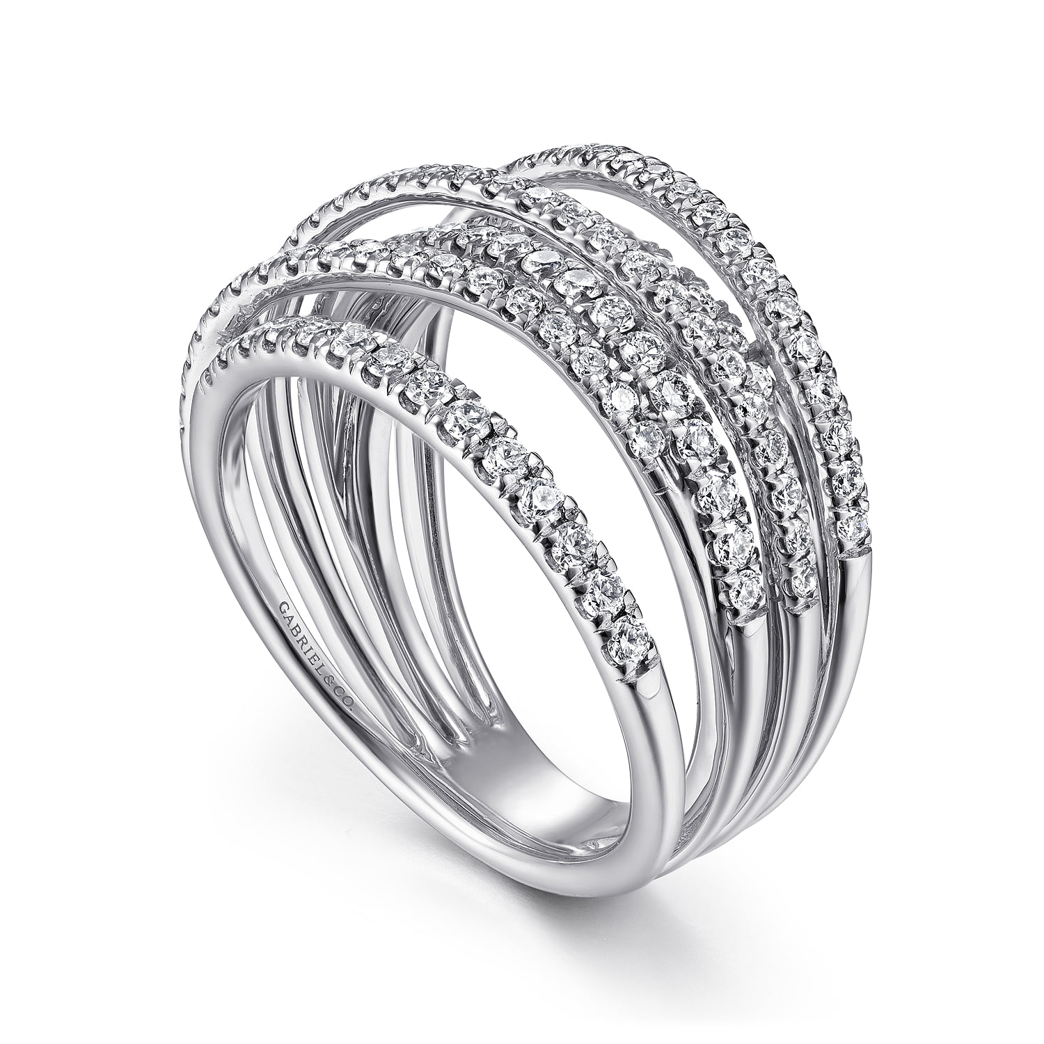 Layered Criss Crossing Wide Band Diamond Ring in 14K White Gold, photograph 3