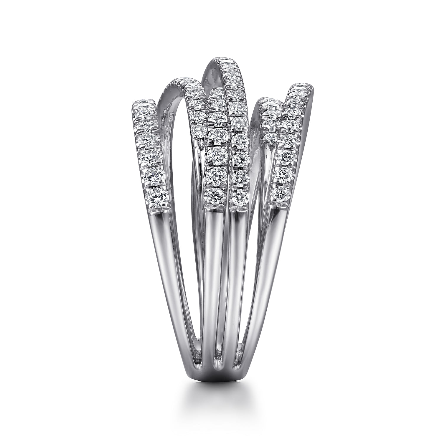 Layered Criss Crossing Wide Band Diamond Ring in 14K White Gold, photograph 4