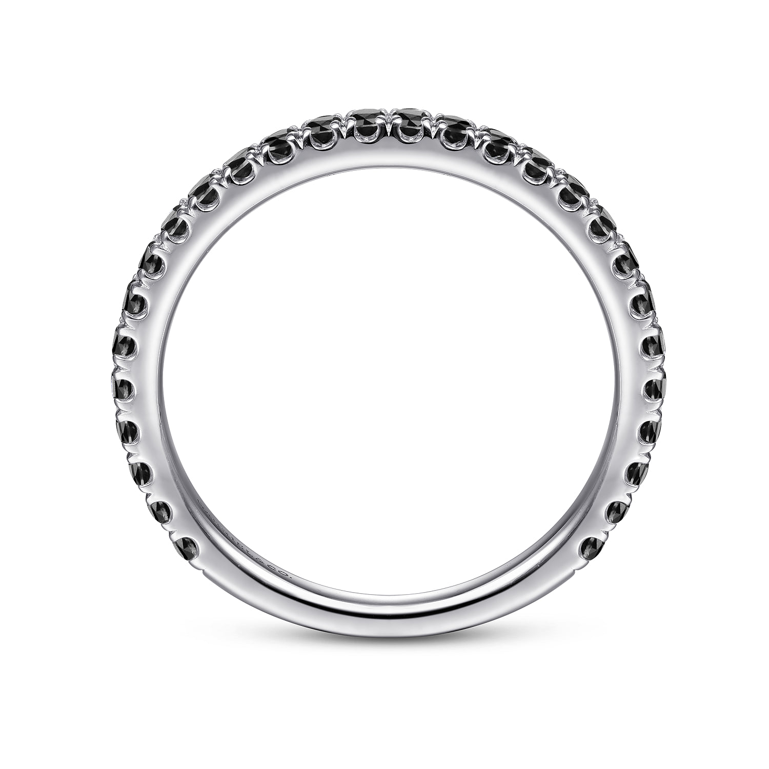 Scalloped Black Diamond Stackable Ring in 14K White Gold, photograph 2
