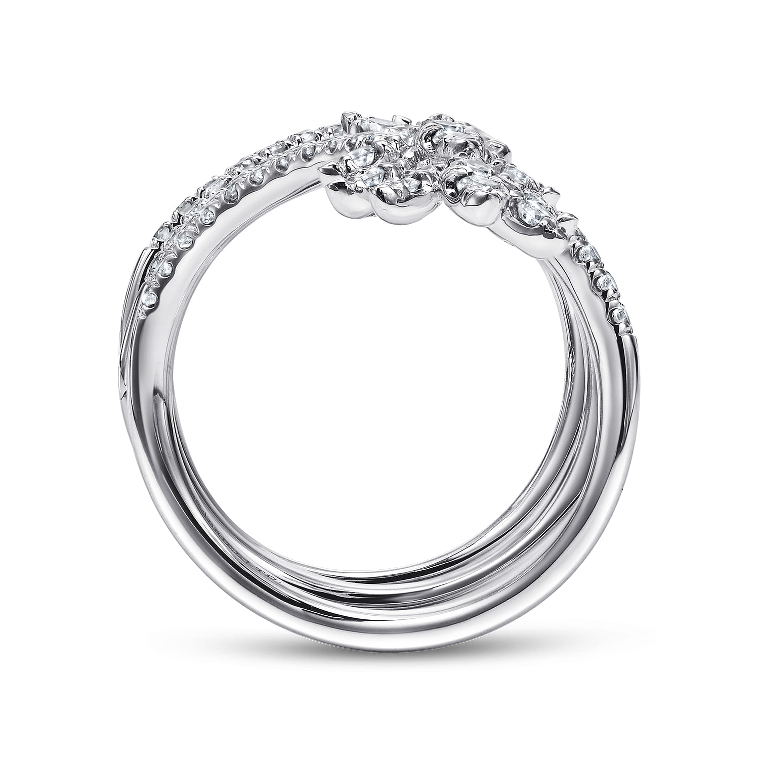 Wide Diamond Leaf Statement Wrap Ring in 18K White Gold, photograph 2