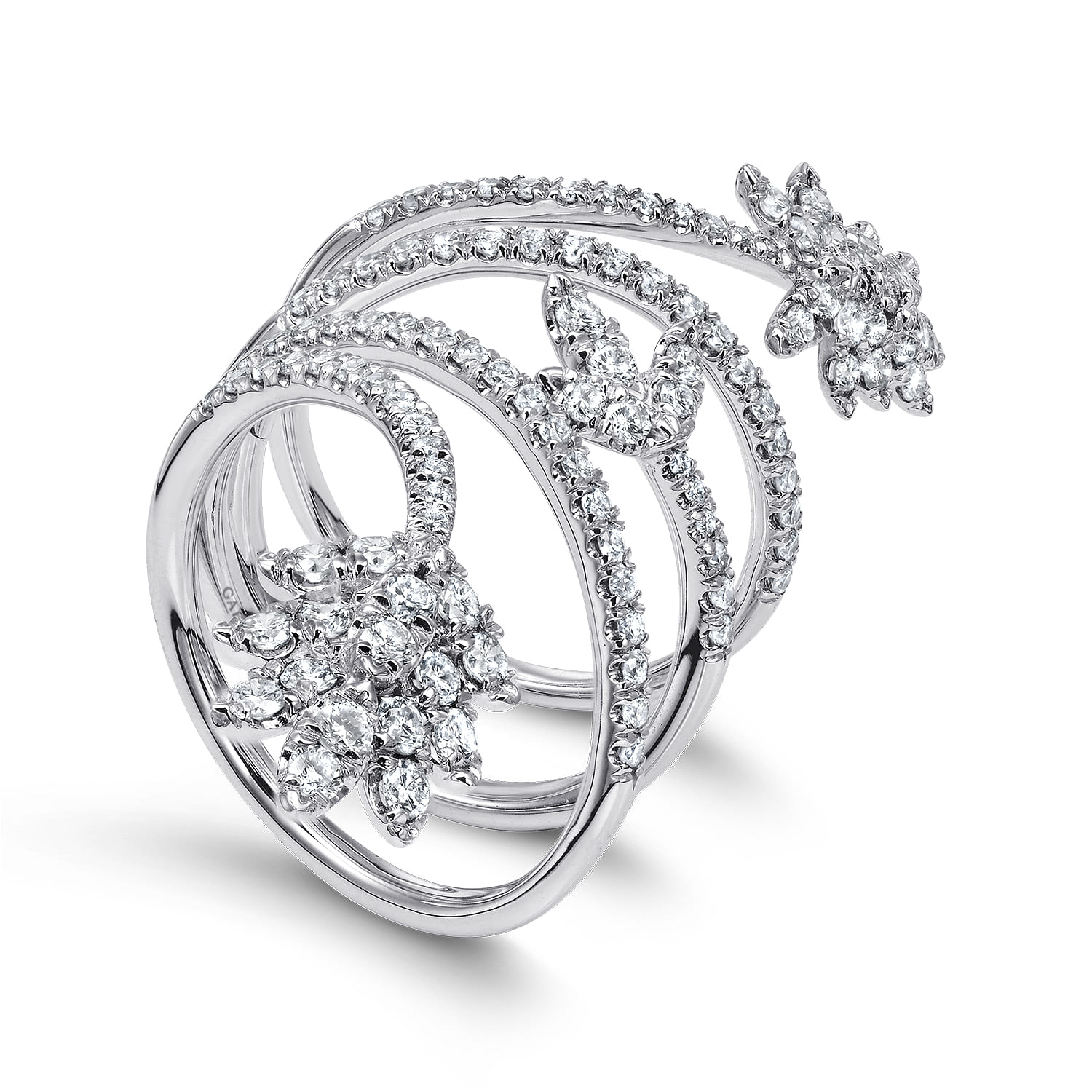 Wide Diamond Leaf Statement Wrap Ring in 18K White Gold, photograph 3