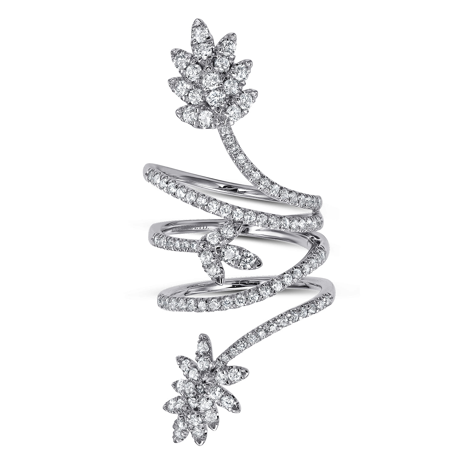 Wide Diamond Leaf Statement Wrap Ring in 18K White Gold, photograph 4