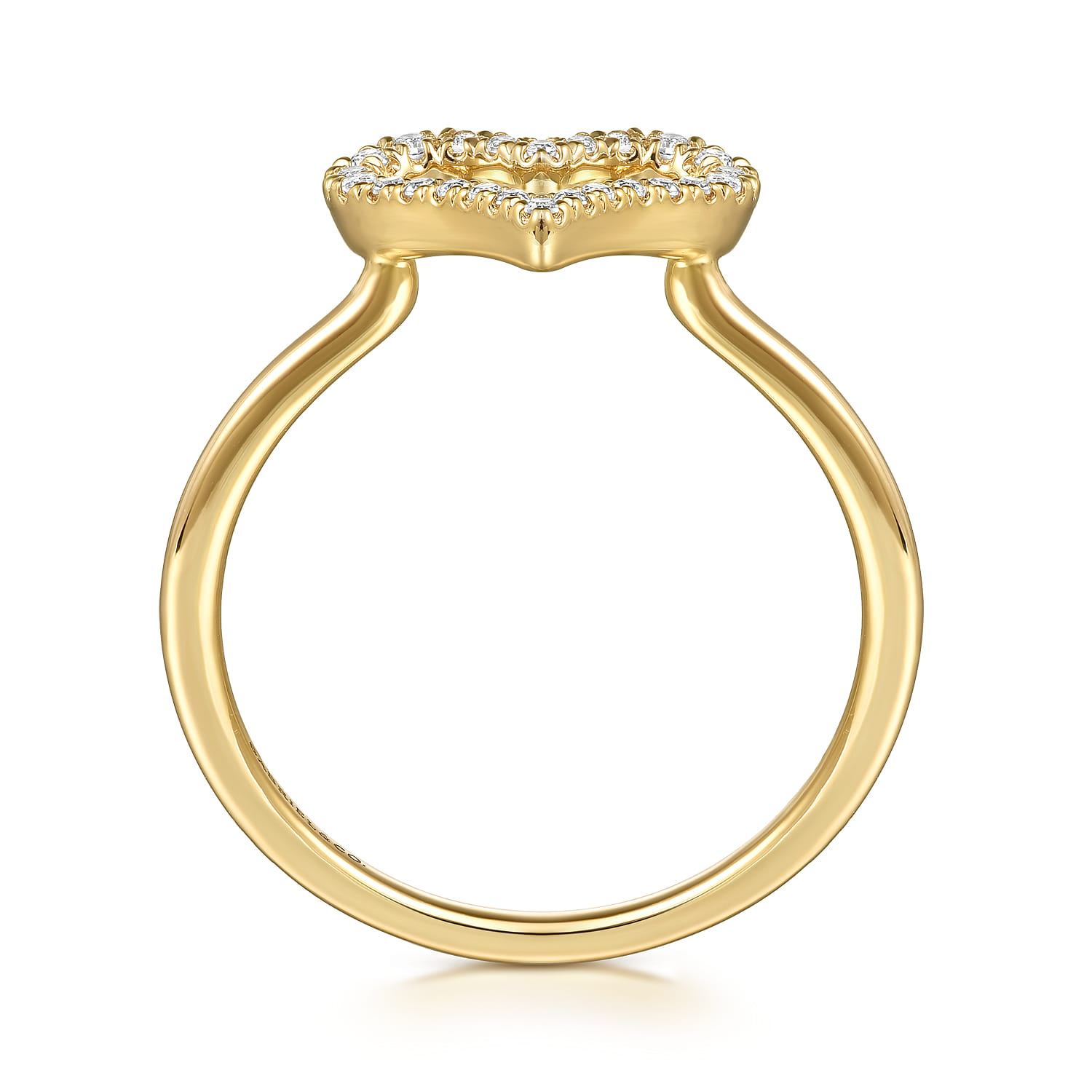 White Sapphire Open Heart Ladies Ring in 14K Yellow Gold, photograph 2