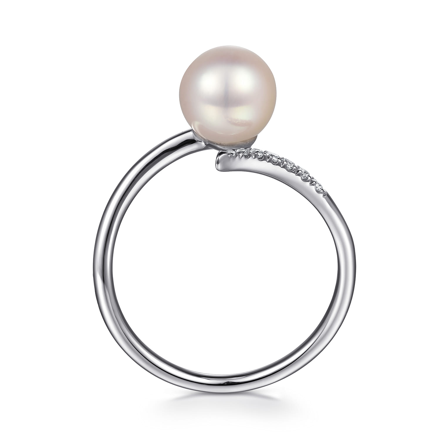 Cultured Pearl and Diamond Open Wrap Ring in 14K White Gold, photograph 2