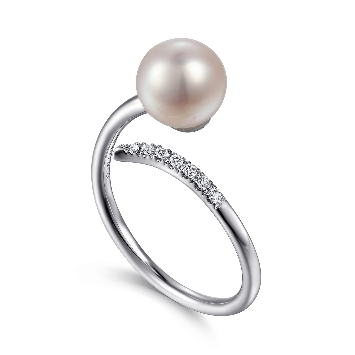 Cultured Pearl and Diamond Open Wrap Ring in 14K White Gold, photograph 3