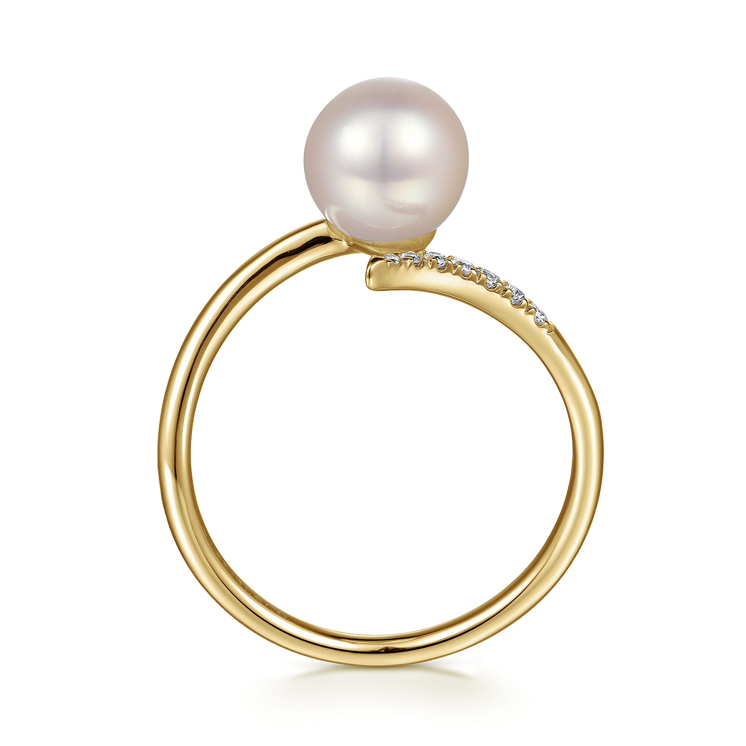 Cultured Pearl and Diamond Open Wrap Ring in 14K Yellow Gold, photograph 2