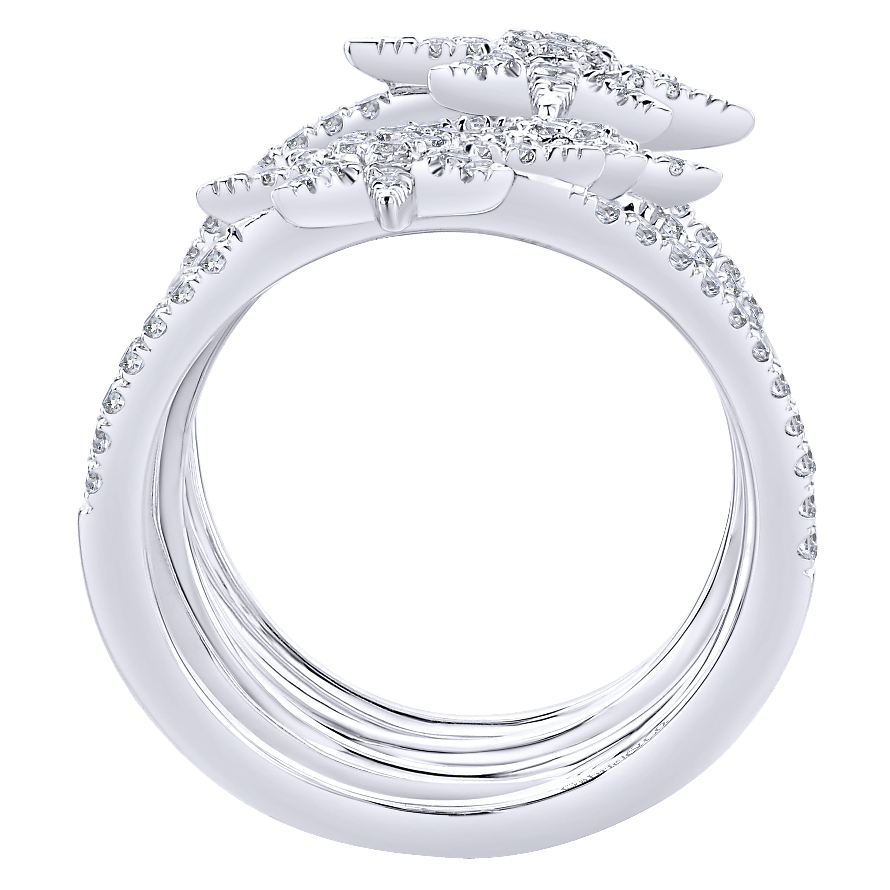 Wide Open Diamond Band and Star Station Statement Ring in 14K White Gold, photograph 2