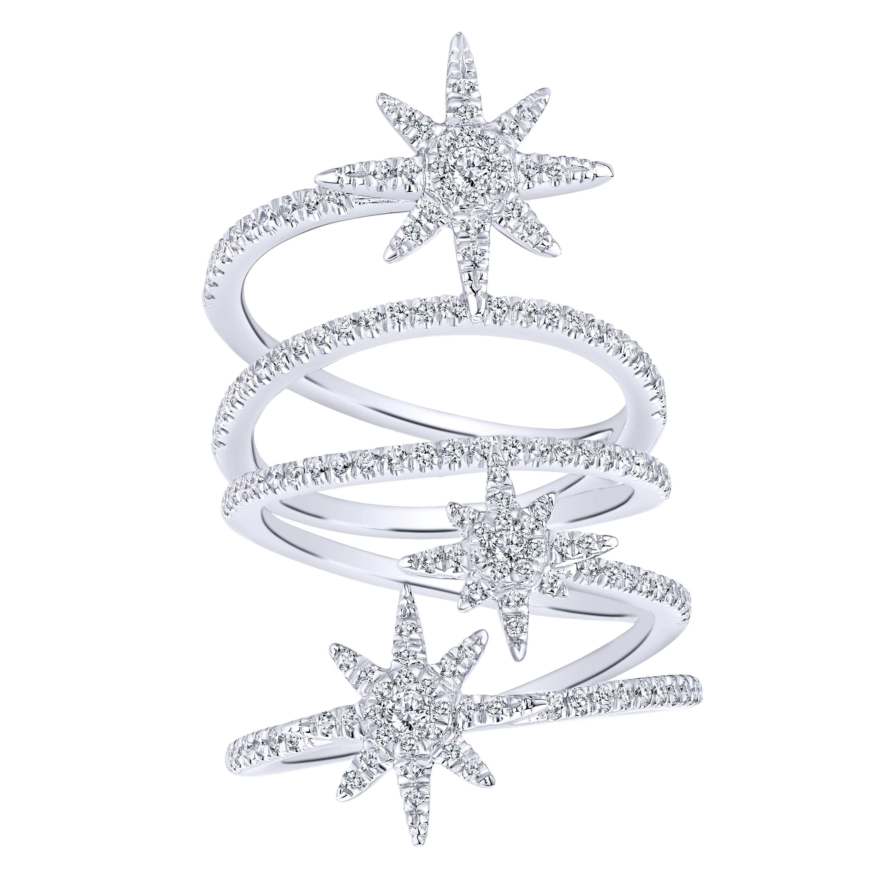 Wide Open Diamond Band and Star Station Statement Ring in 14K White Gold, photograph 4
