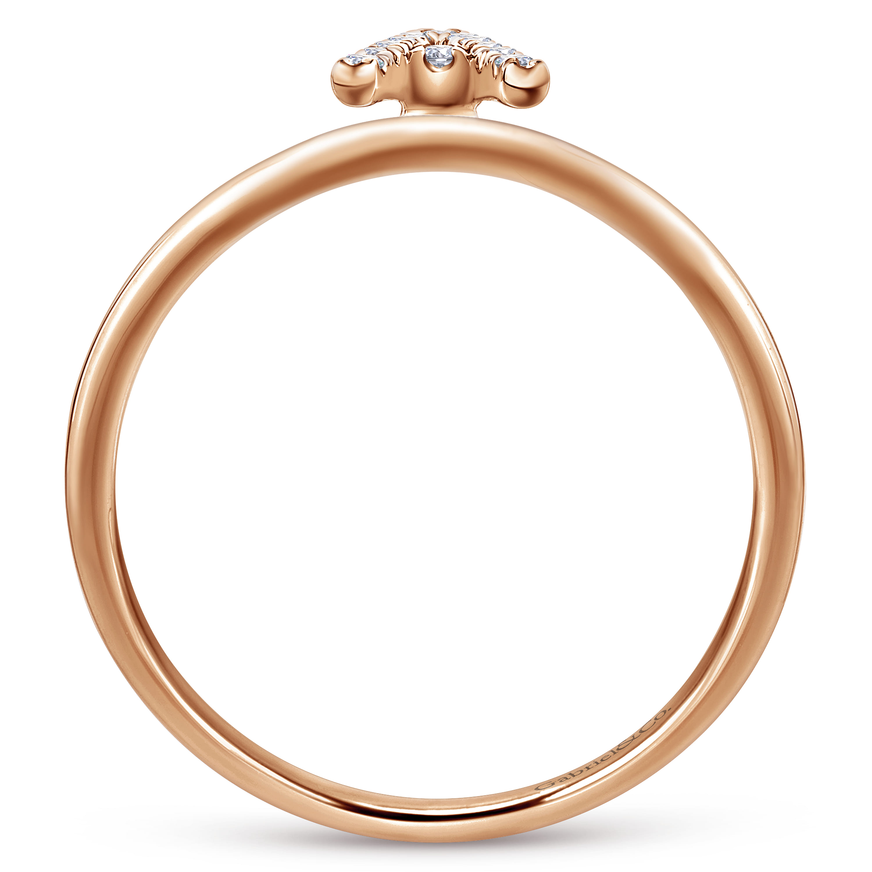 Pave Diamond Uppercase A Initial Ring in 14K Rose Gold, photograph 2