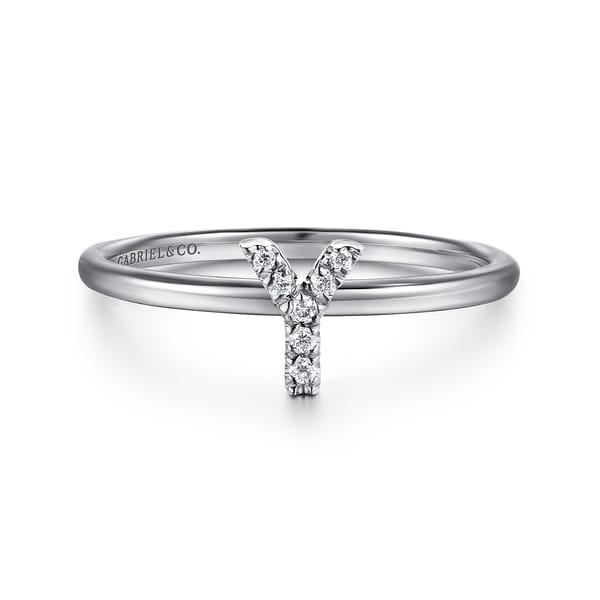14K White Gold Pave Diamond Uppercase Y Initial Ring