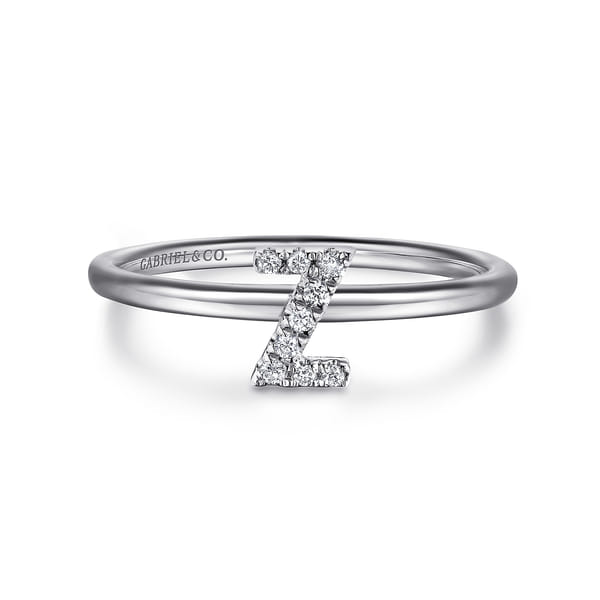 14K White Gold Pave Diamond Uppercase Z Initial Ring