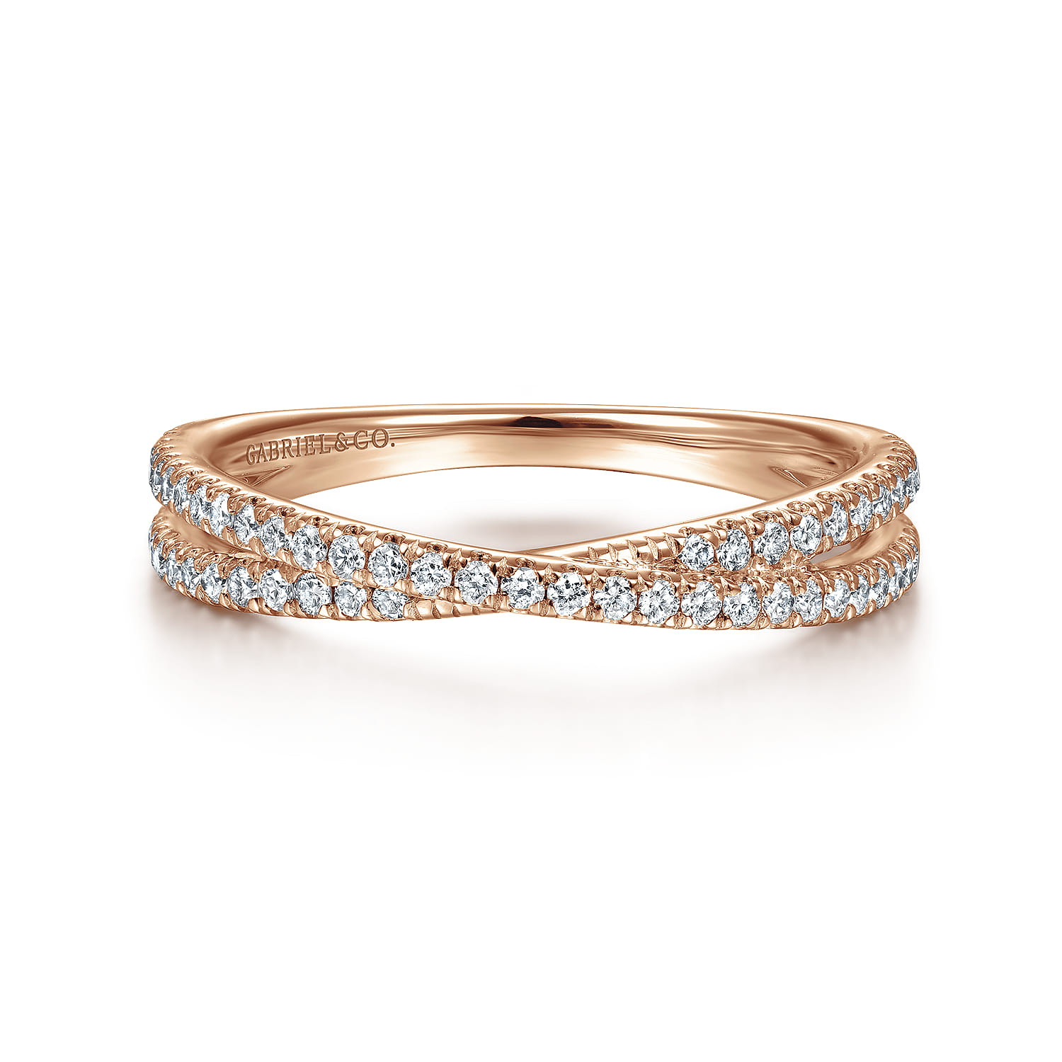 14K Rose Gold Criss Cross Diamond Stackable Ring @ $1225. Shop 