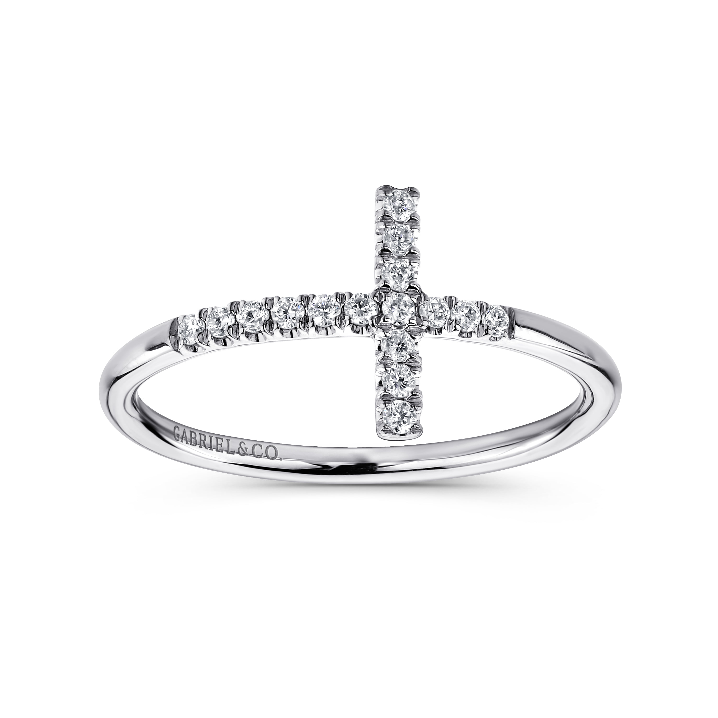 Sideways Cross Diamond Ring in 14K White Gold, photograph 4