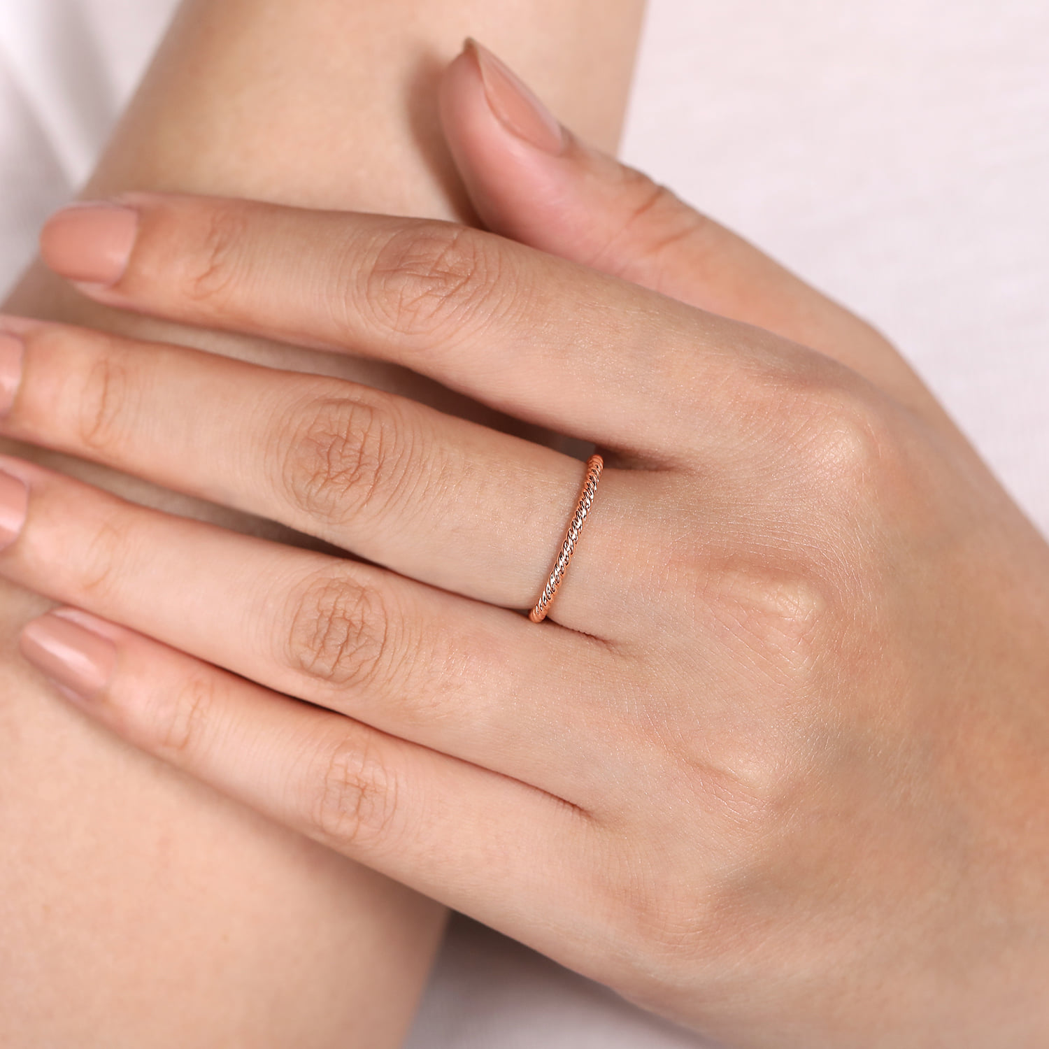 Twisted Rope Stackable Ring in 14K Rose Gold, photograph 4