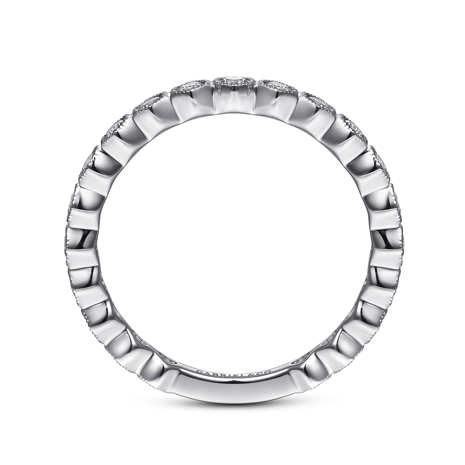Hexagonal Station Stackable Diamond Ring in 14K White Gold, photograph 2