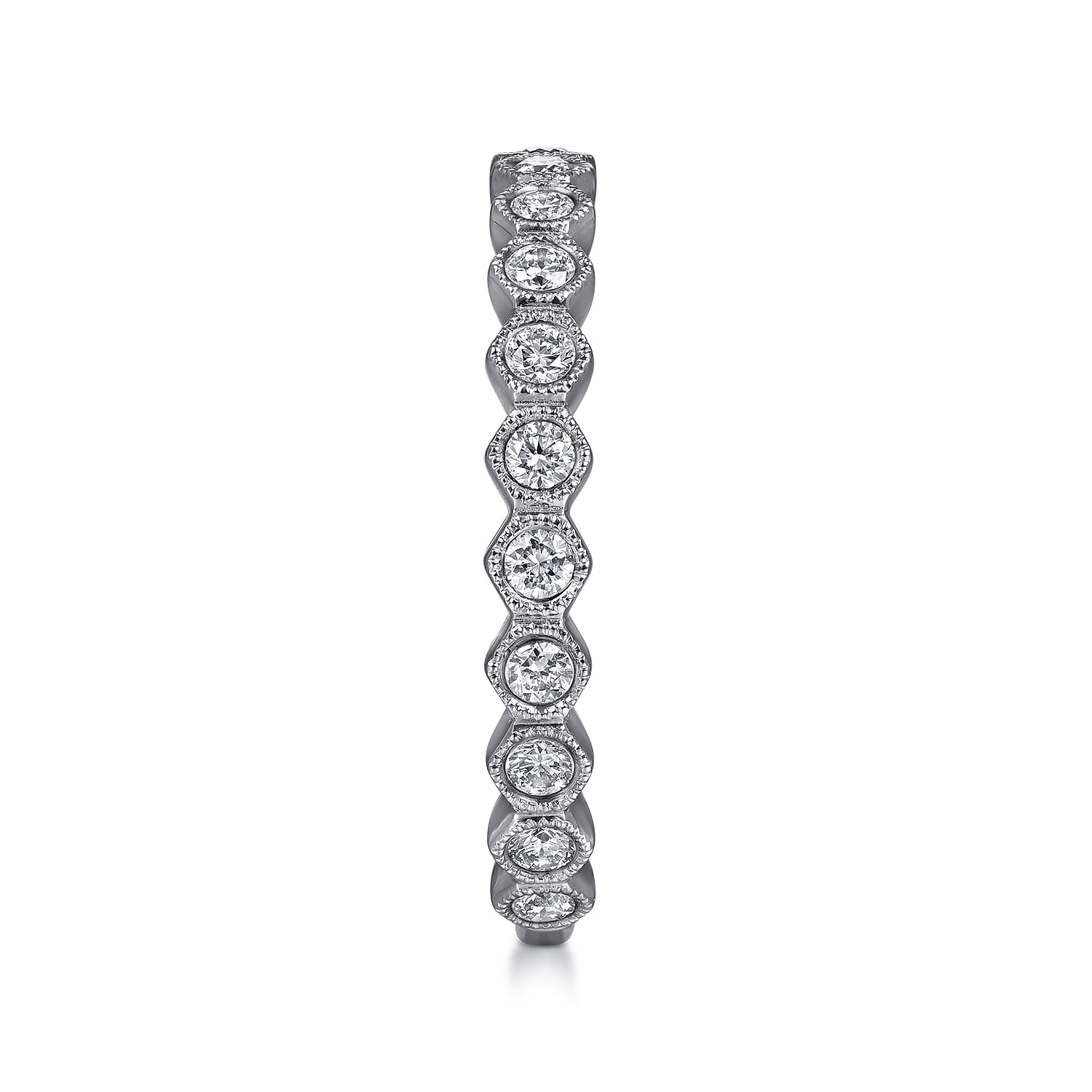Hexagonal Station Stackable Diamond Ring in 14K White Gold, photograph 4