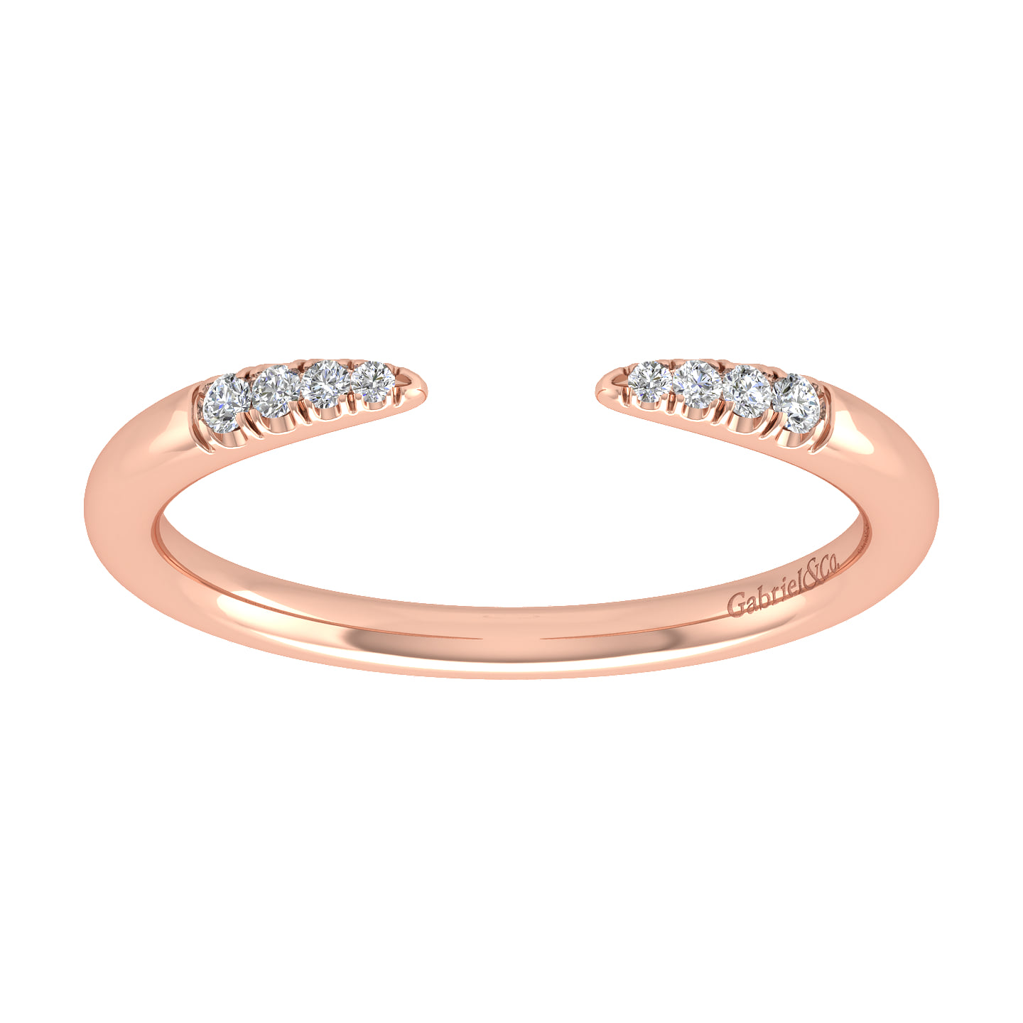 Open Diamond Tipped Stackable Ring in 14K Rose Gold, photograph 5