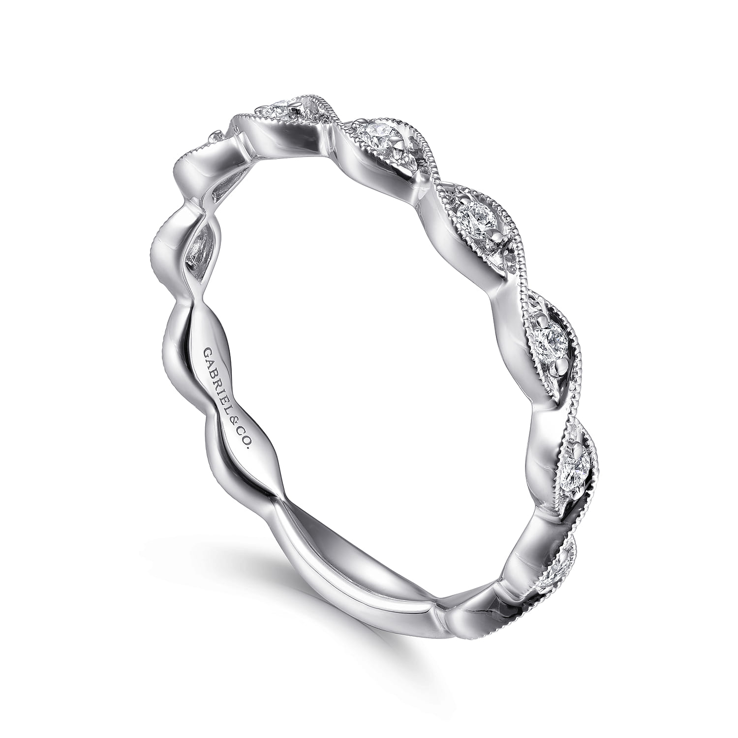 Twisted Diamond Stackable Ring in 14K White Gold, photograph 3
