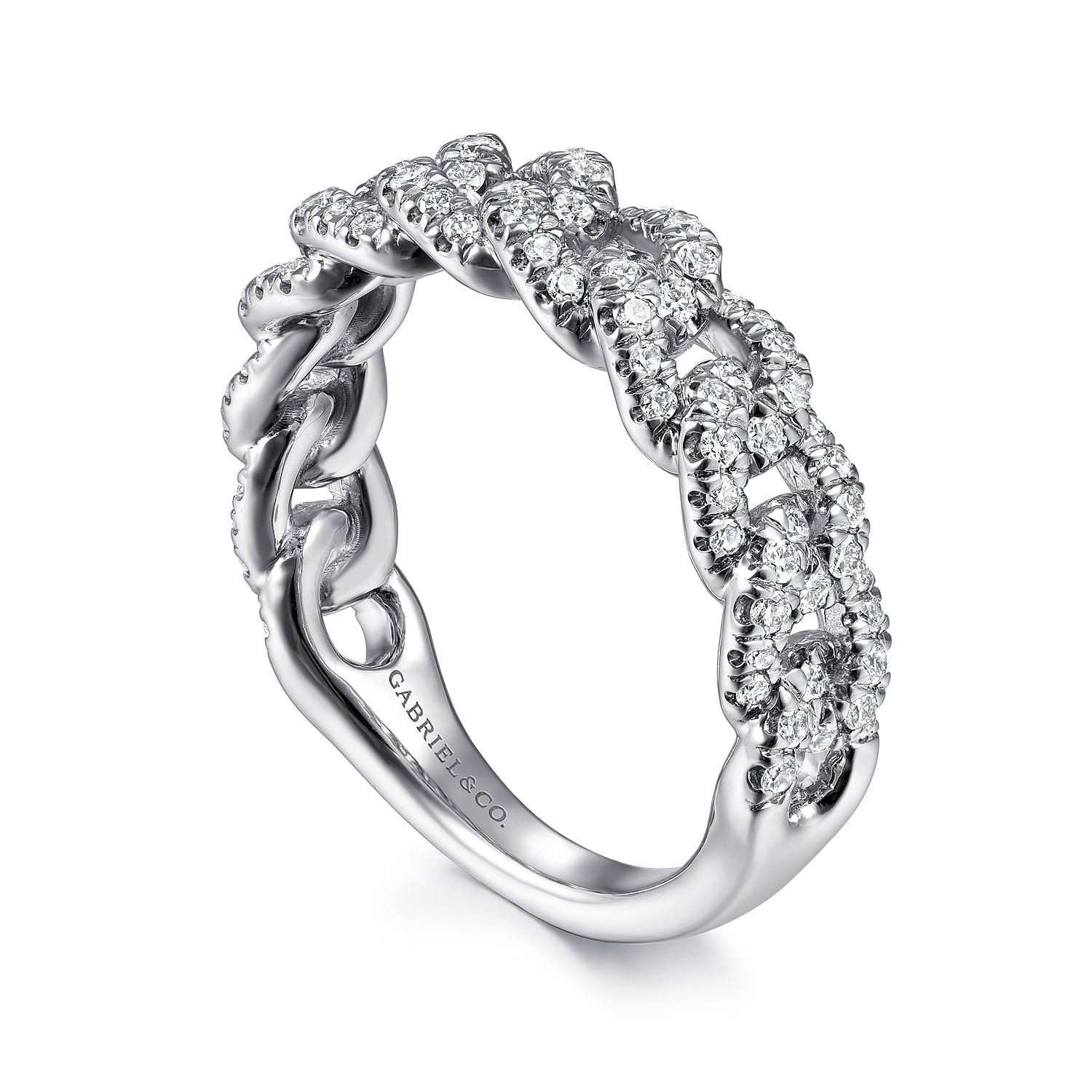 Chain Link Stackable Diamond Ring in 14K White Gold, photograph 3