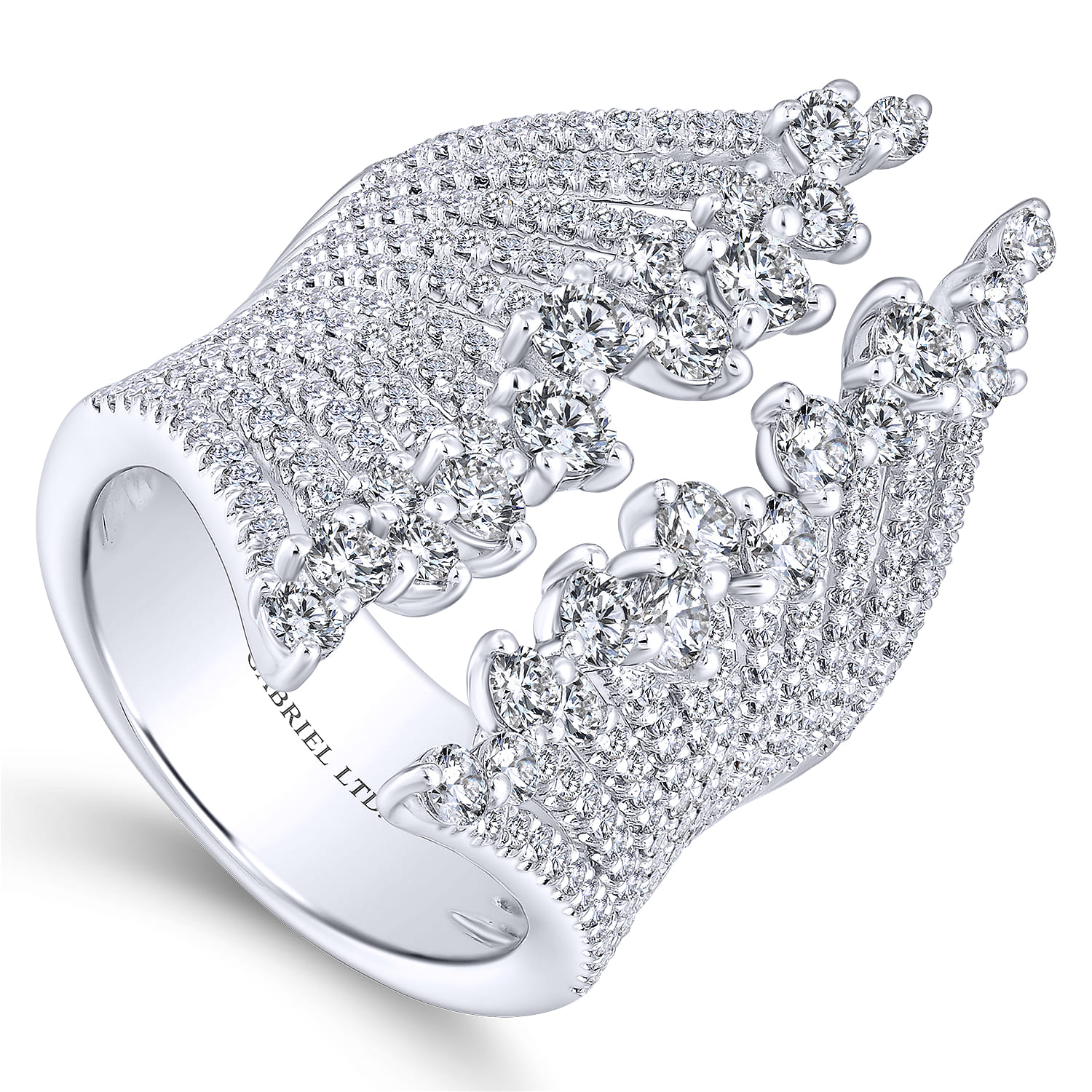 Wide Band Open Diamond Statement Ring in 18K White Gold, photograph 3