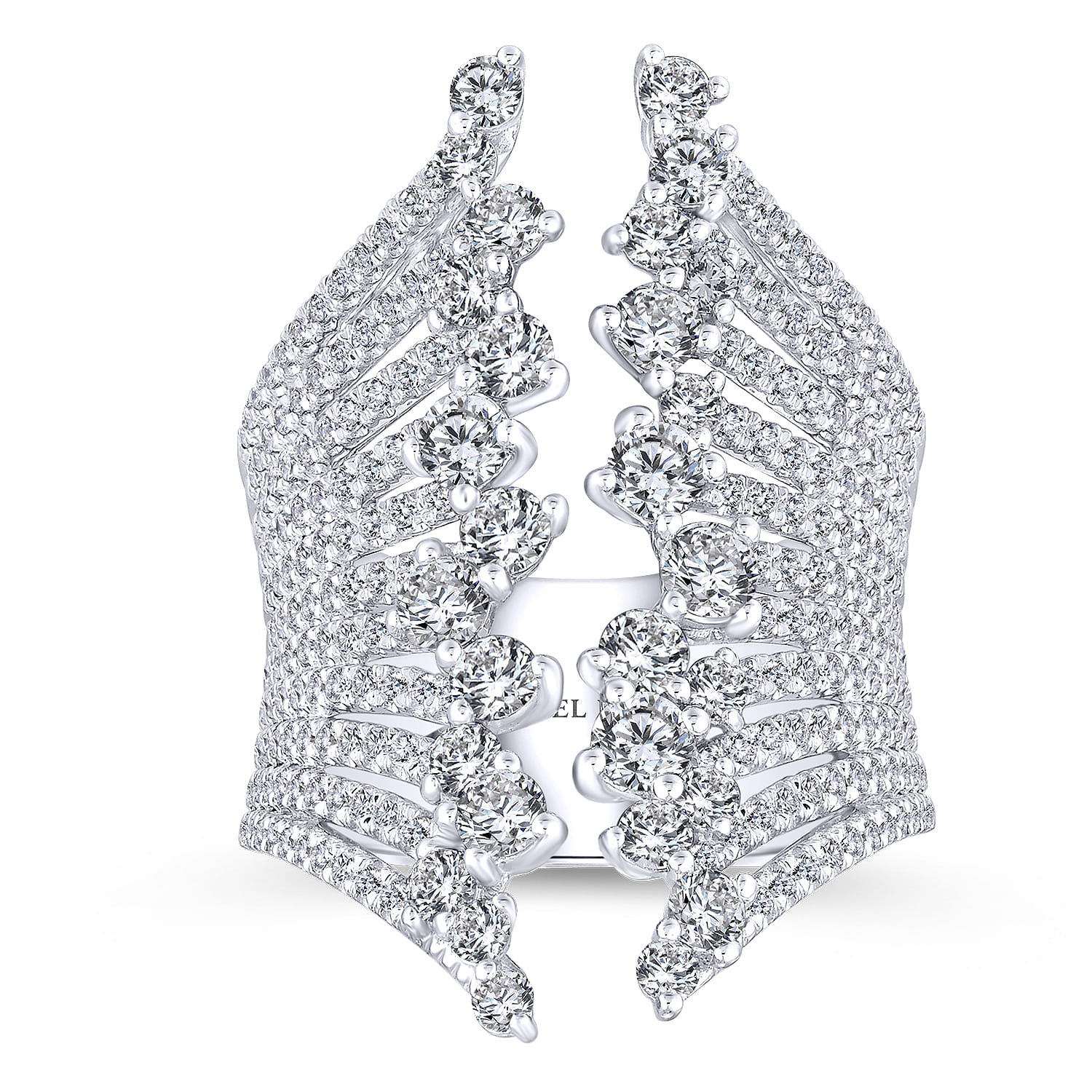 Wide Band Open Diamond Statement Ring in 18K White Gold, photograph 4
