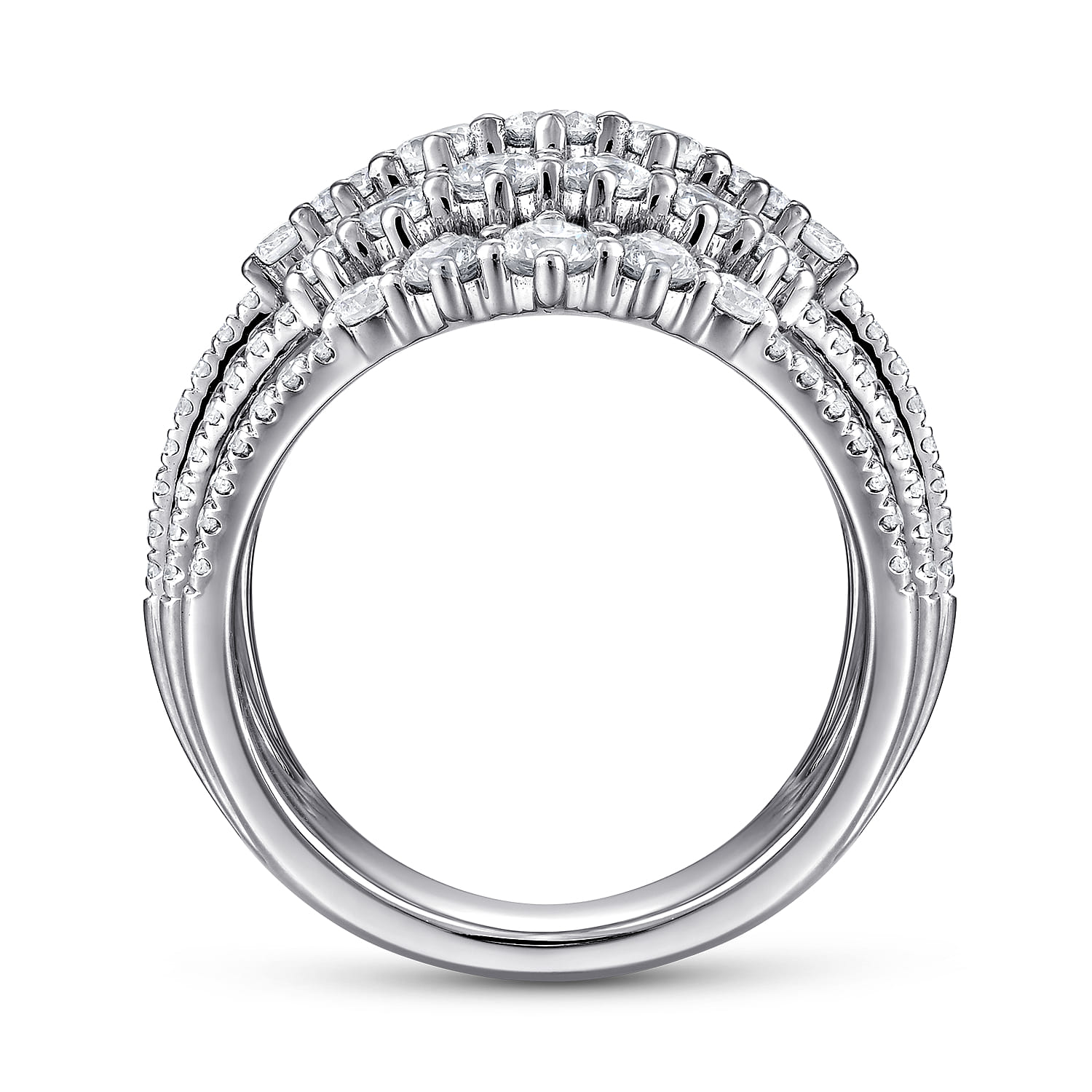 Multi Row Diamond Station Ring in 18K White Gold, photograph 2