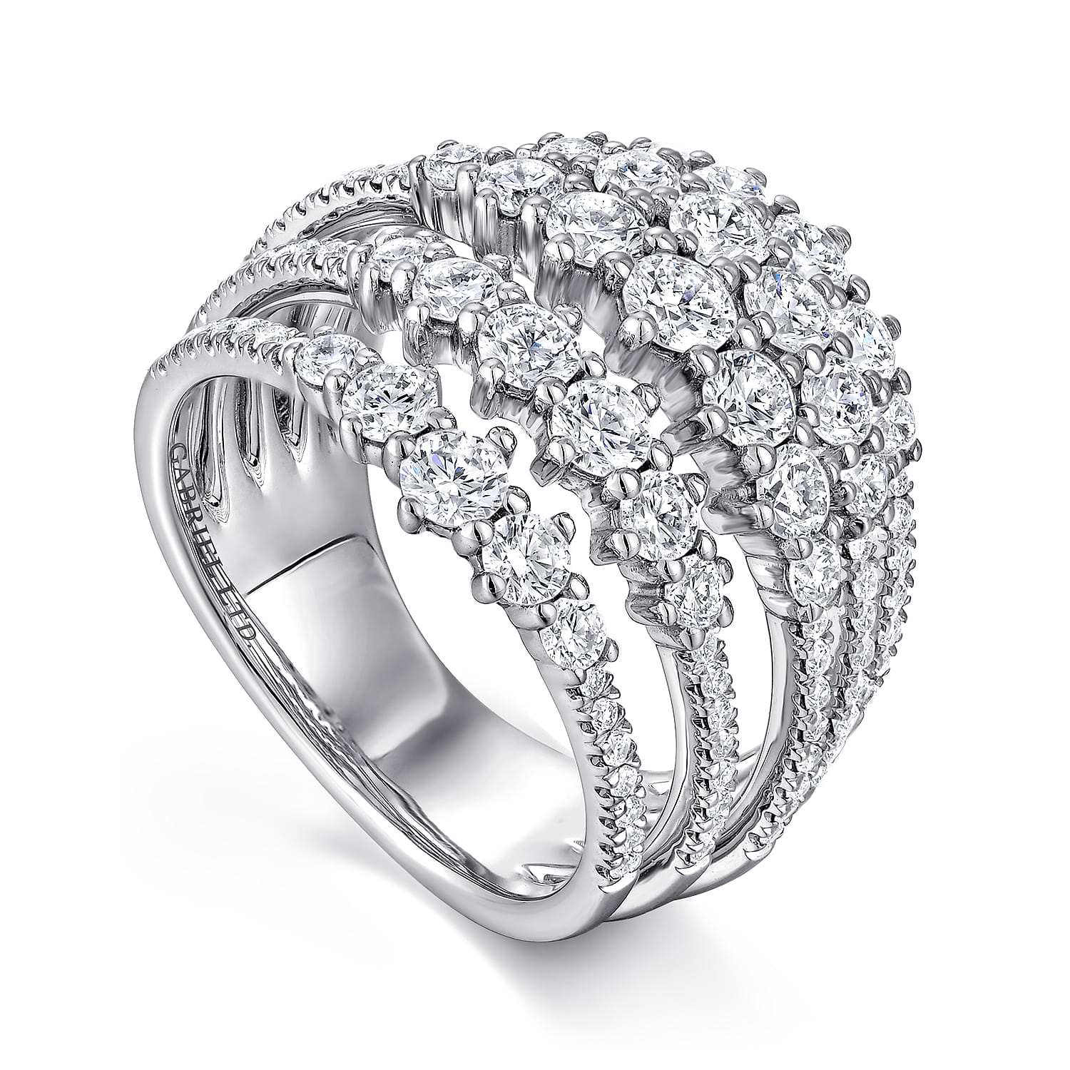 Multi Row Diamond Station Ring in 18K White Gold, photograph 3
