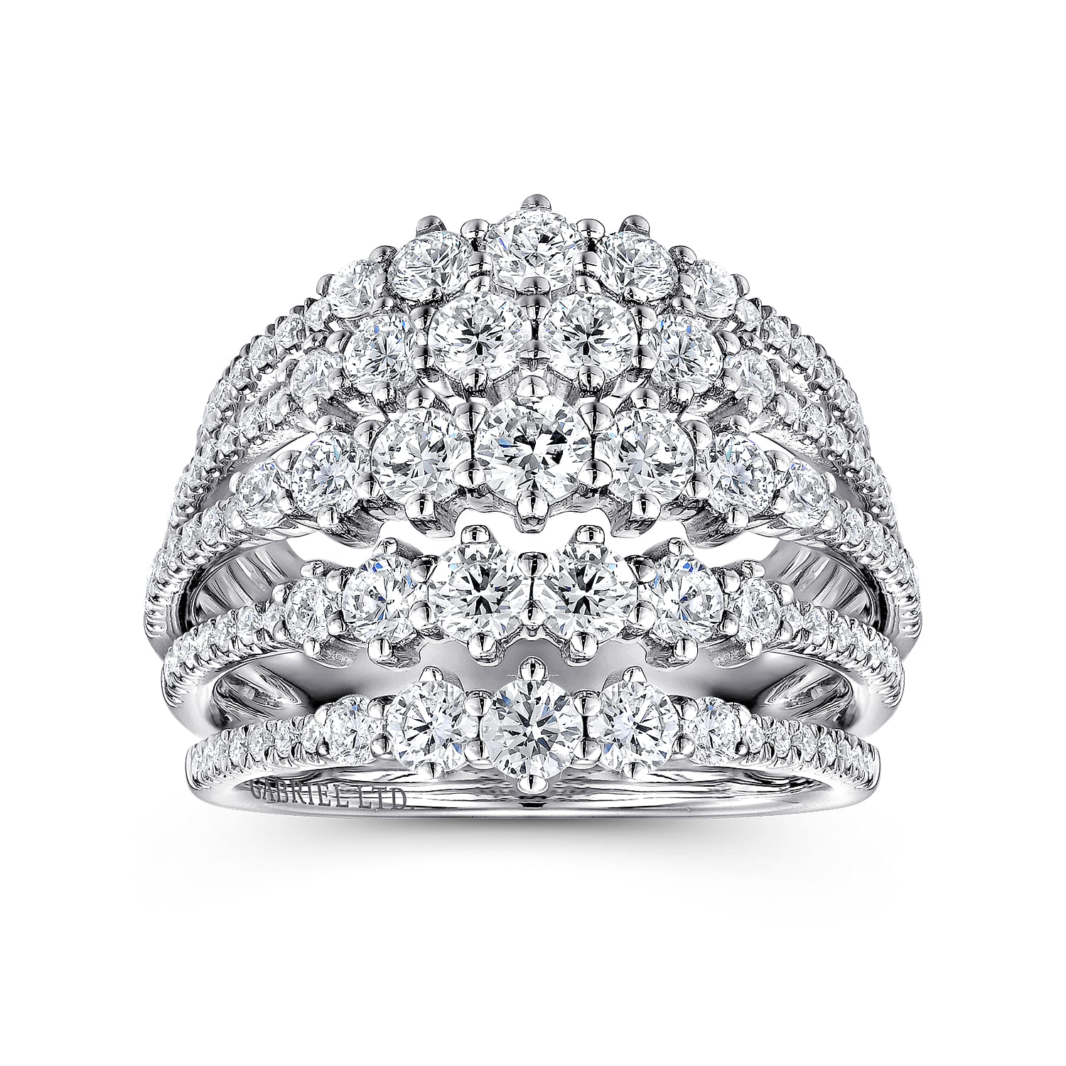 Multi Row Diamond Station Ring in 18K White Gold, photograph 4