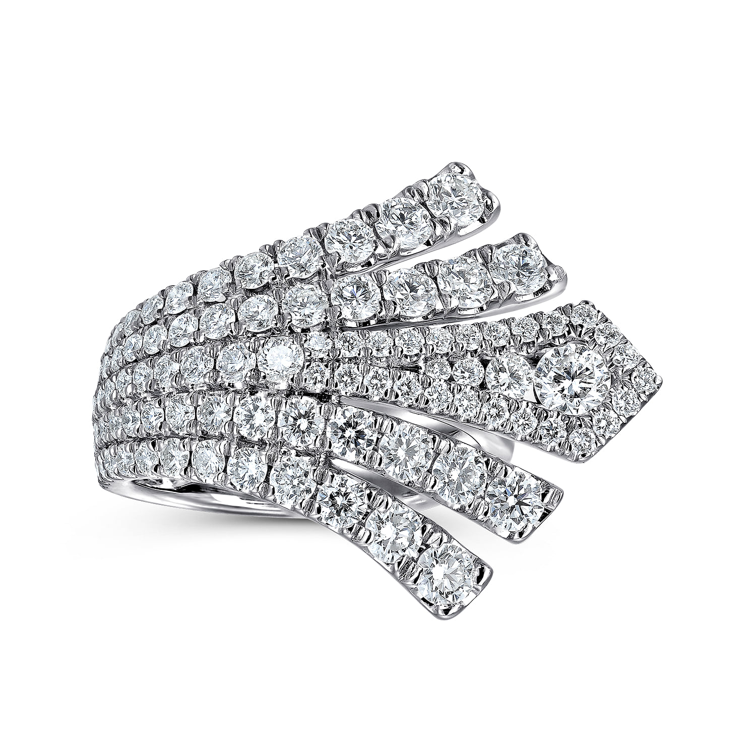 Horizontal Diamond Fan Ring in 18K White Gold, photograph 4