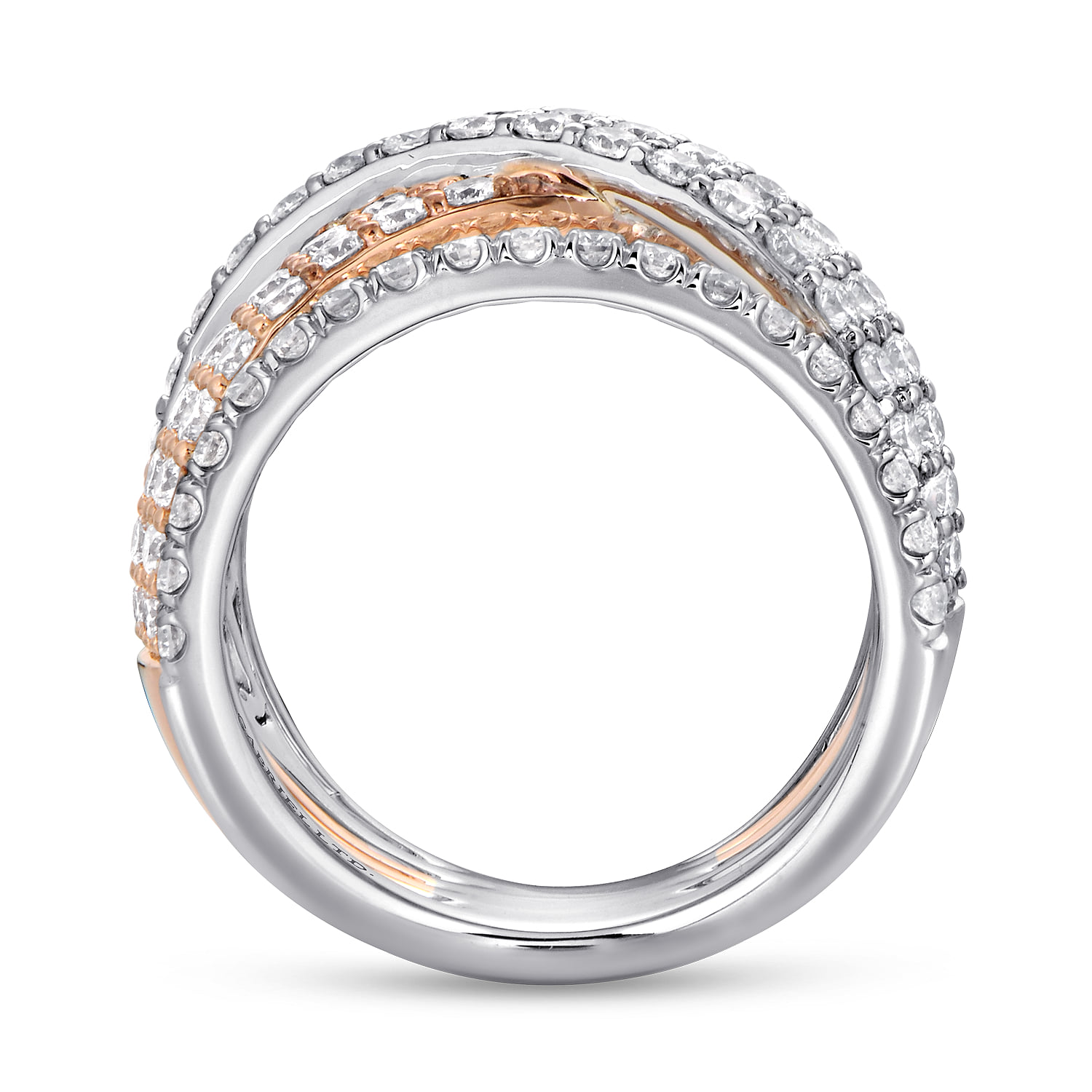 Layered Wide Band Diamond Ring in 18K White/Rose Gold, photograph 2