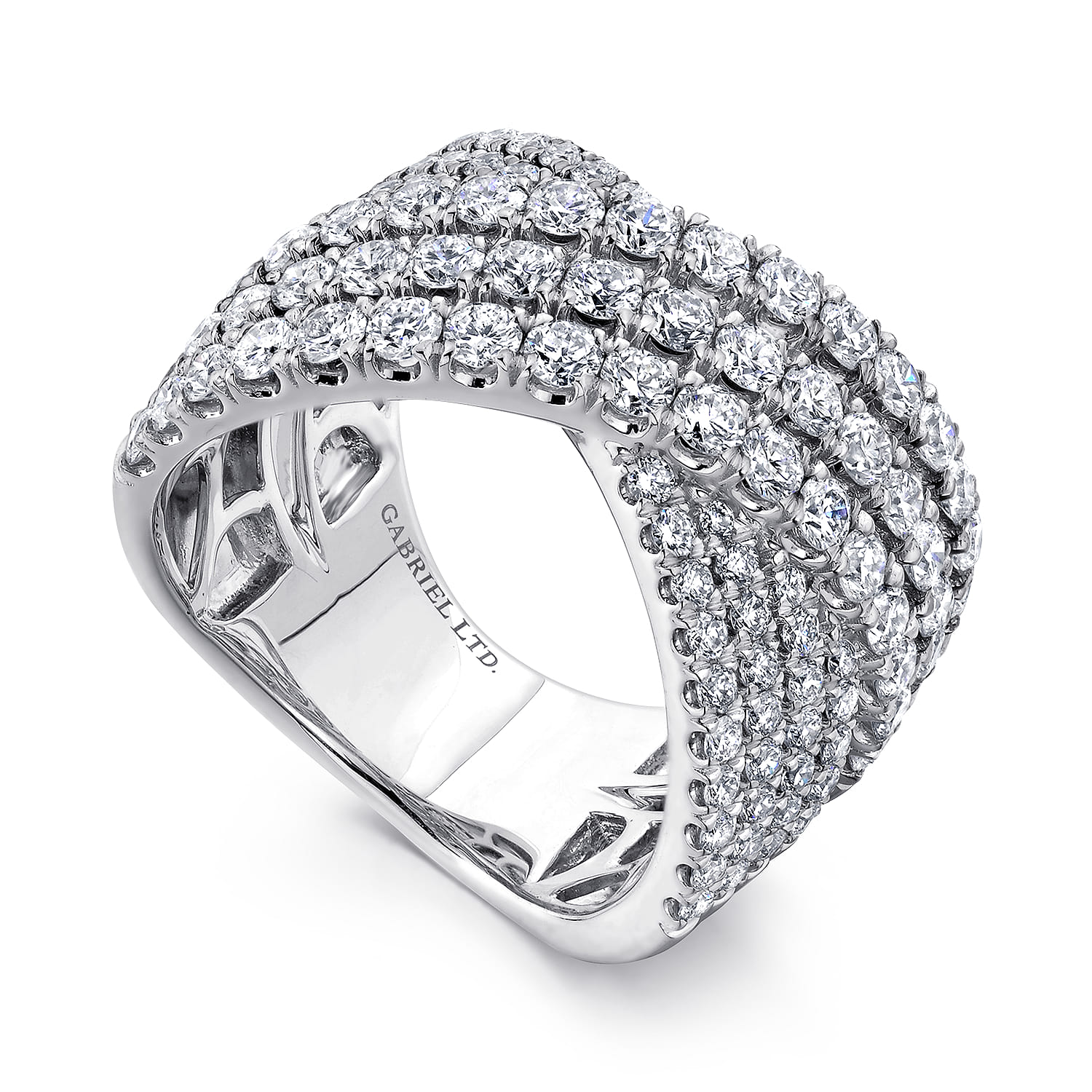 Multi Row Diamond Criss Cross Ring in 18K White Gold, photograph 3