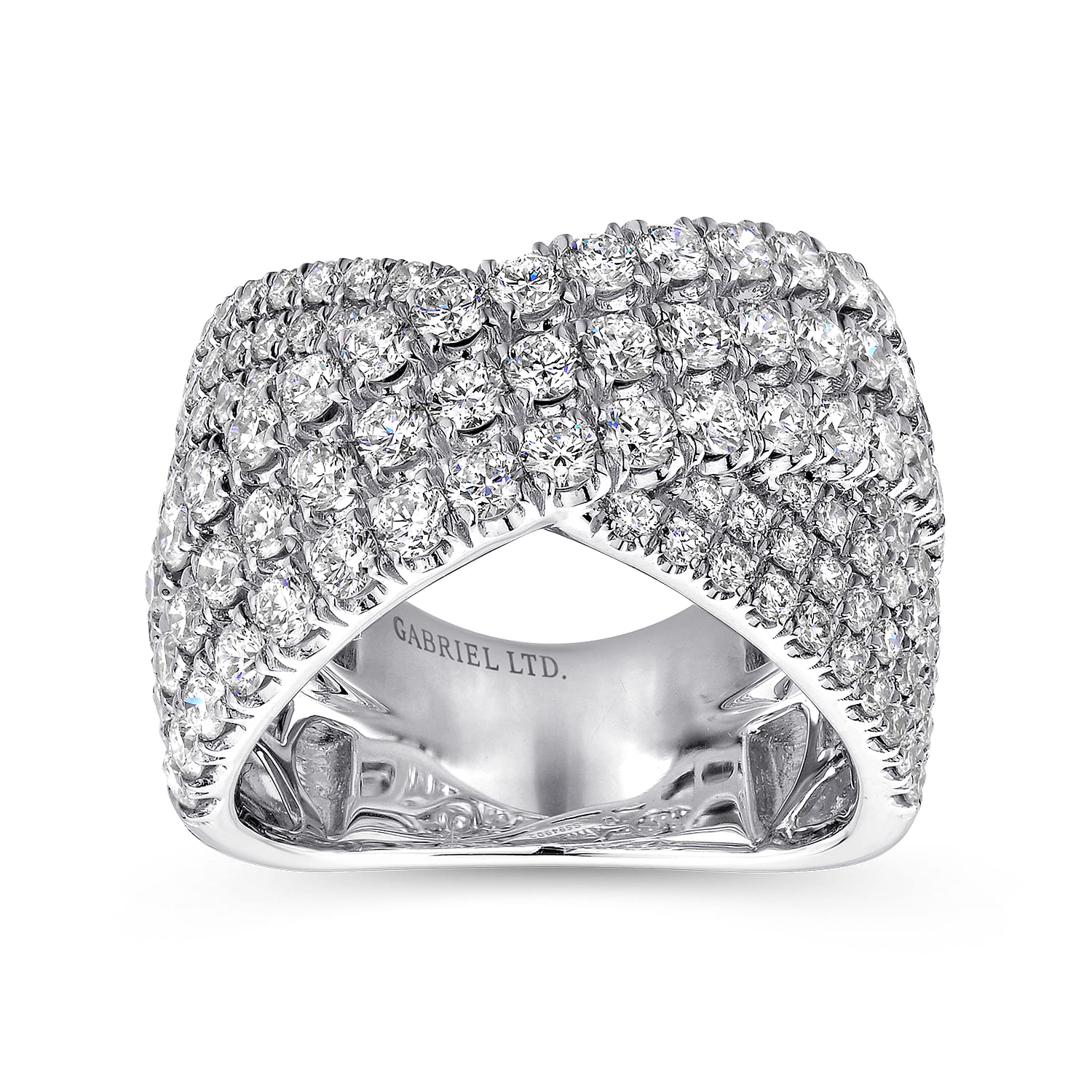 Multi Row Diamond Criss Cross Ring in 18K White Gold, photograph 4