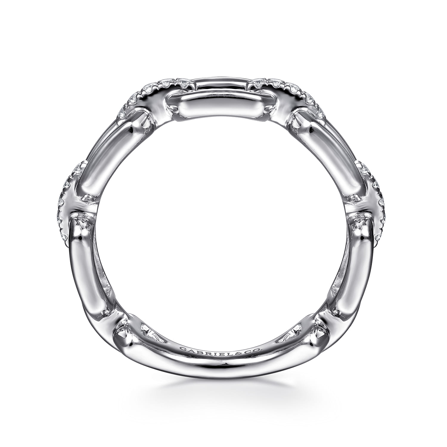 Chain Link Ring Band with Diamond Connectors in 14K White Gold, photograph 2