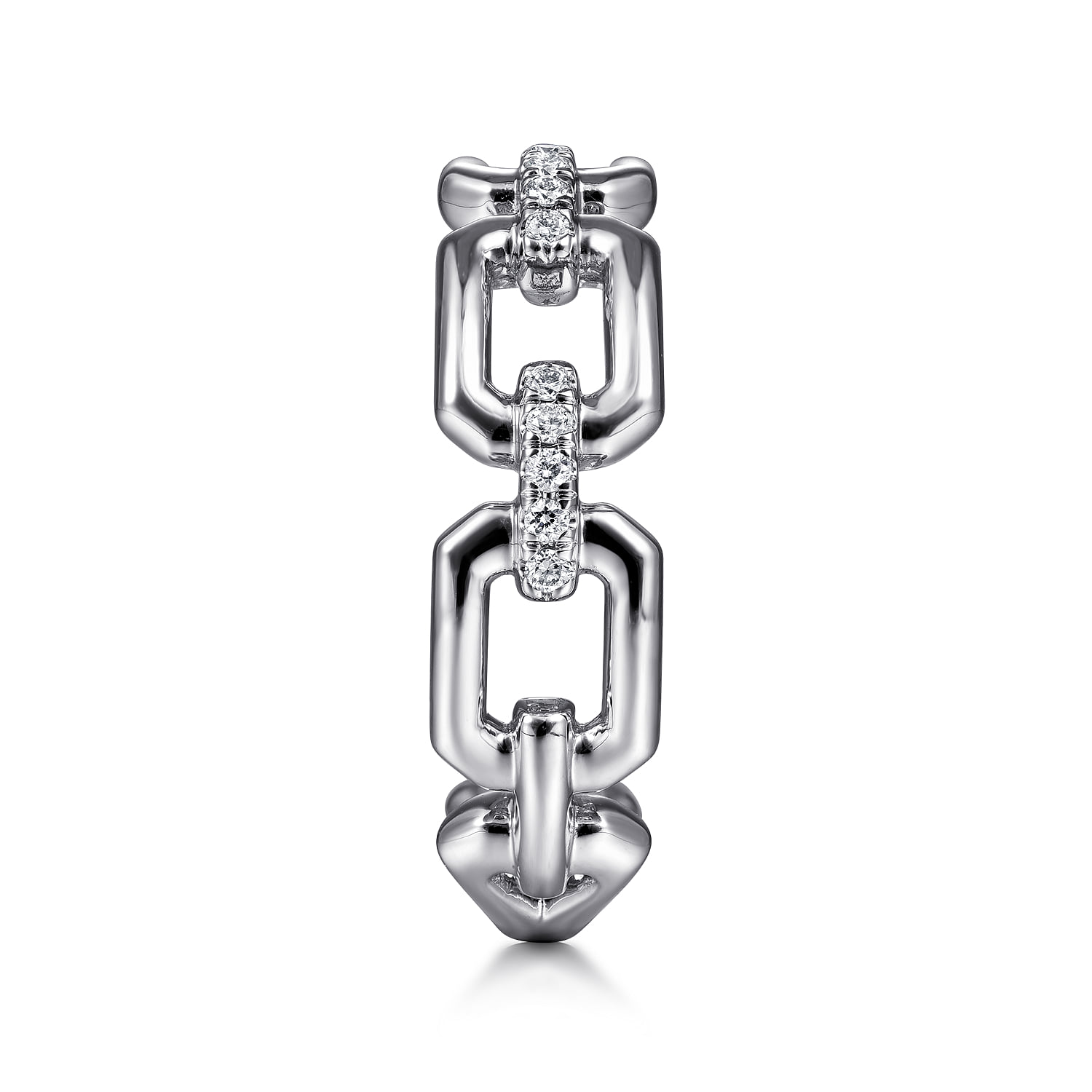 Chain Link Ring Band with Diamond Connectors in 14K White Gold, photograph 4