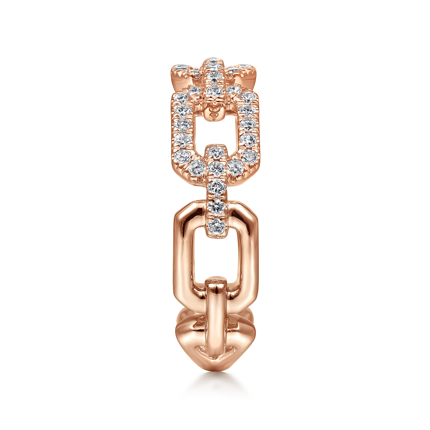 Pave Diamond Chain Link Ring Band in 14K Rose Gold, photograph 4
