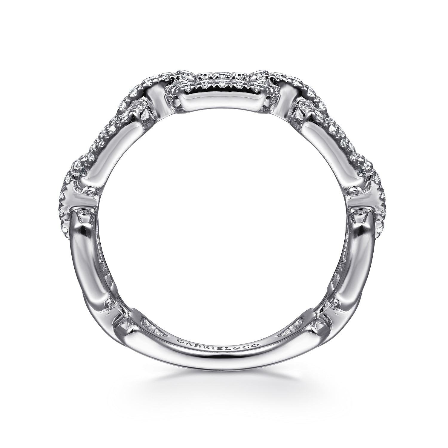 Pave Diamond Chain Link Ring Band in 14K White Gold, photograph 2