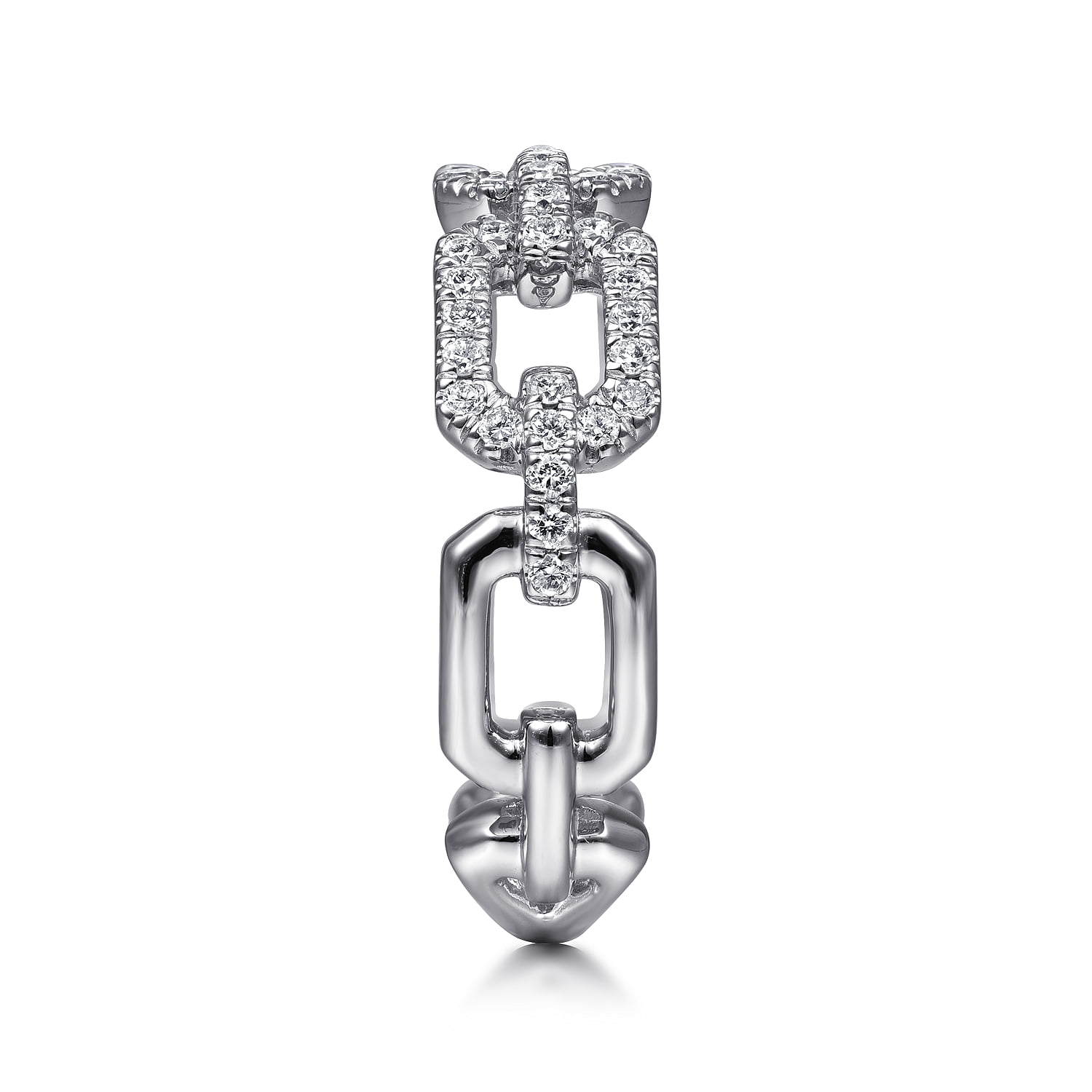 Pave Diamond Chain Link Ring Band in 14K White Gold, photograph 4