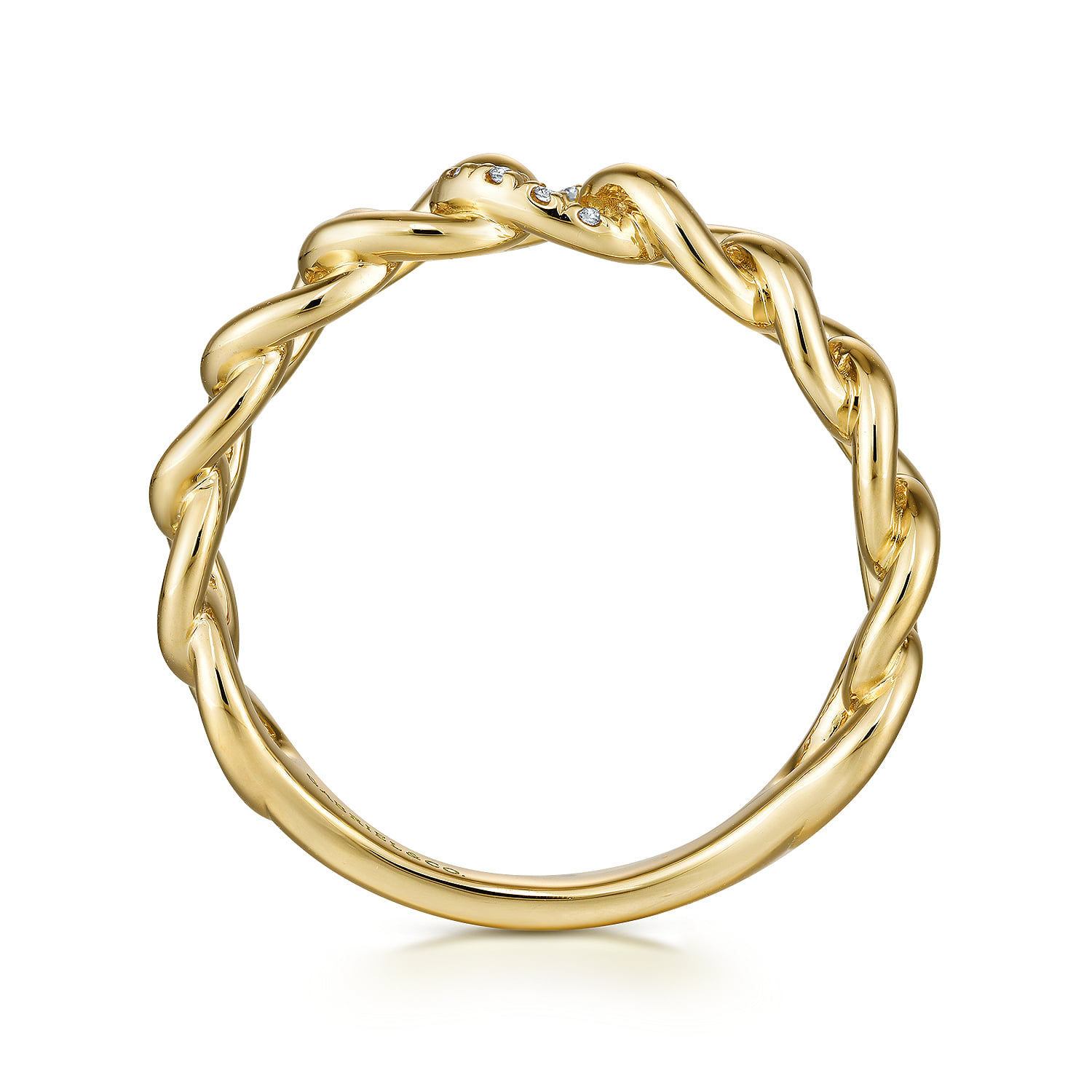 Chain Link Ring Band with Pave Diamond Station in 14K Yellow Gold, photograph 2