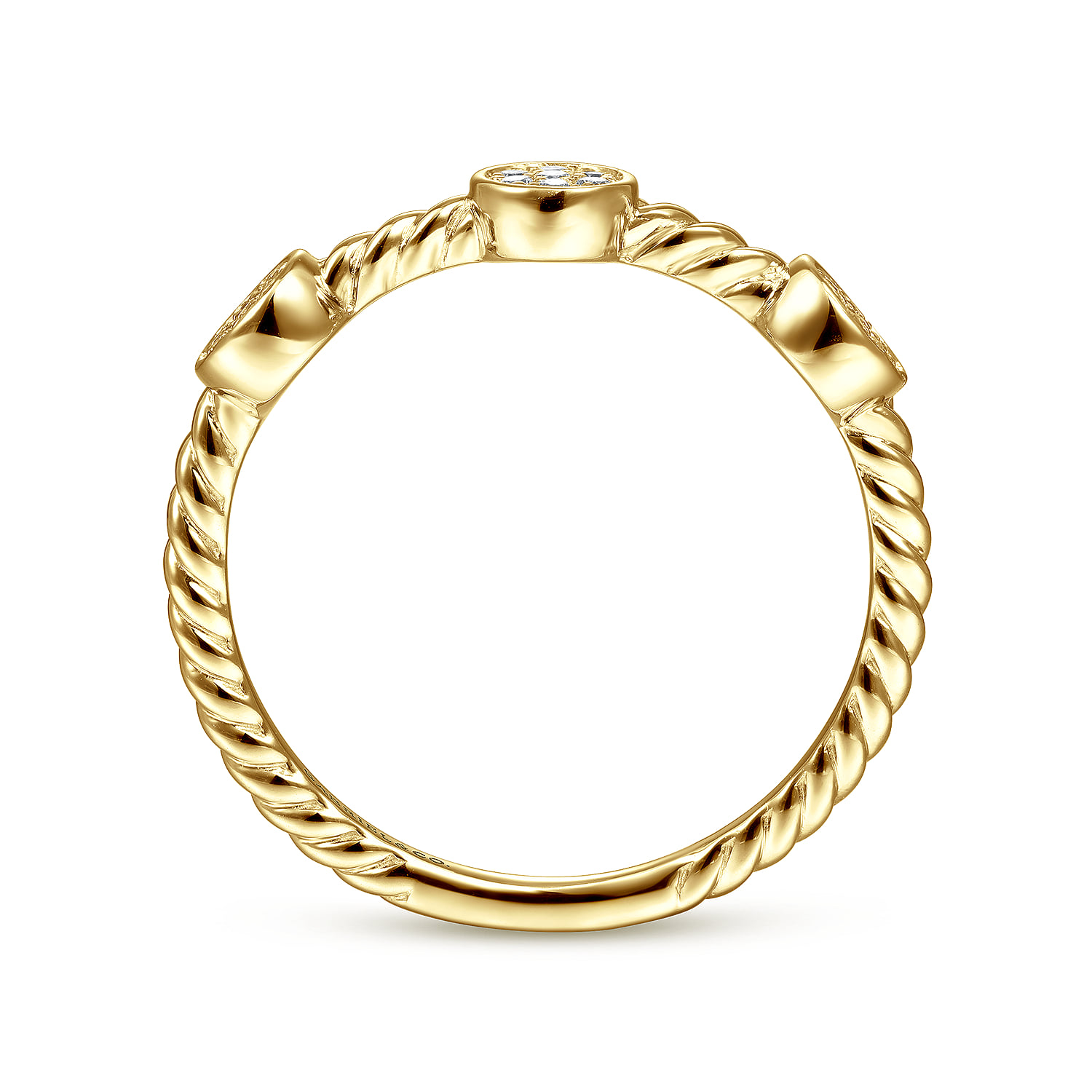 Twisted Rope Cluster Diamond Station Stackable Ring in 14K Yellow Gold, photograph 2