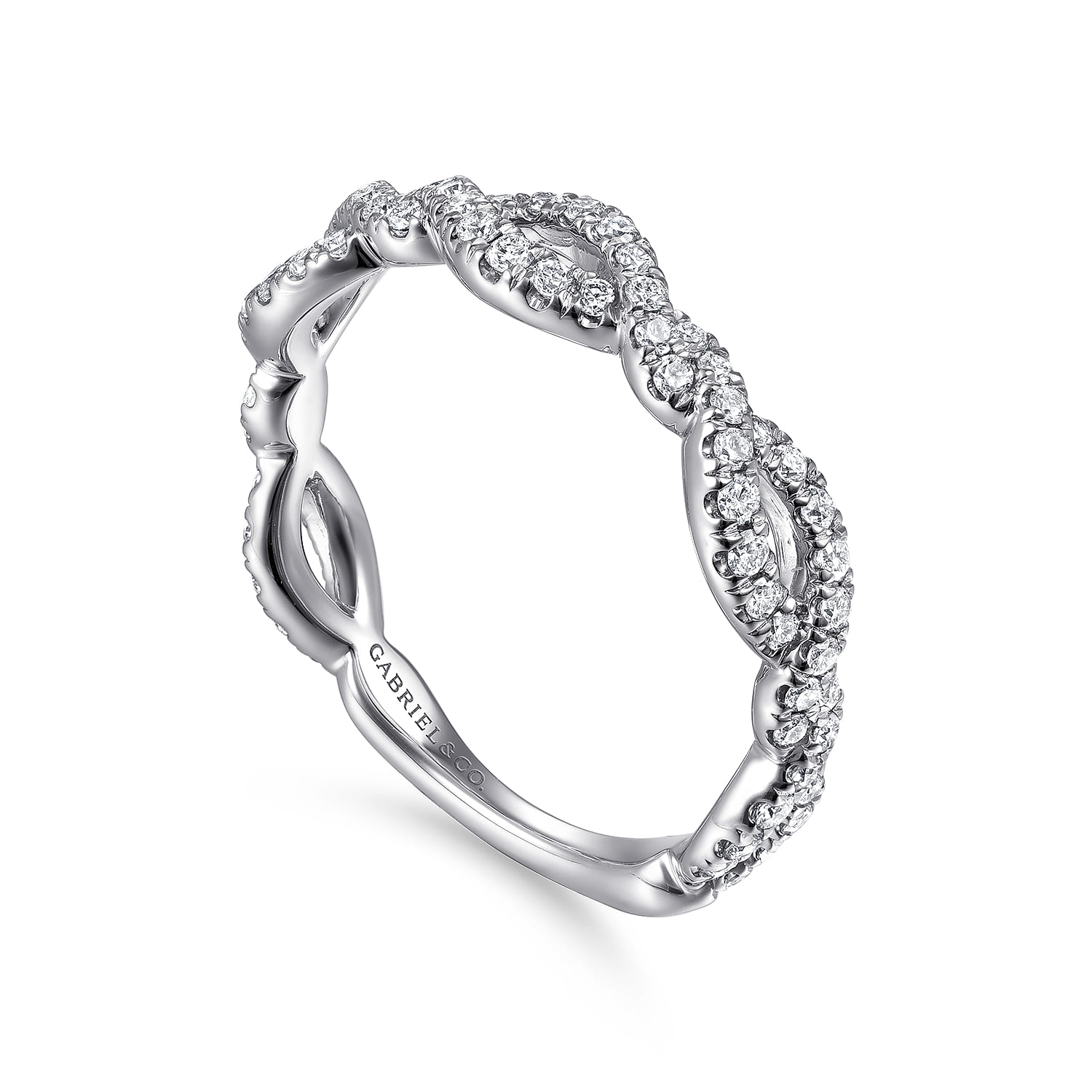 Twisted Pave Diamond Stackable Ring in 14K White Gold, photograph 3