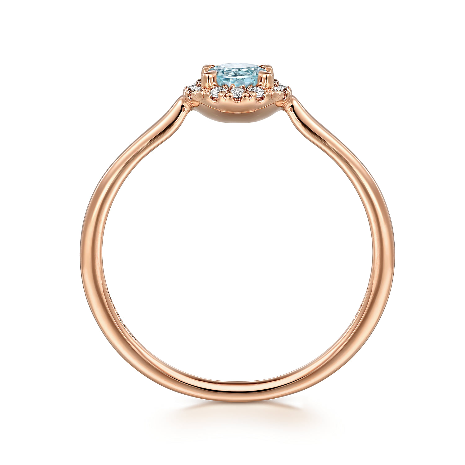 Aquamarine and Diamond Halo Promise Ring in 14K Rose Gold, photograph 2